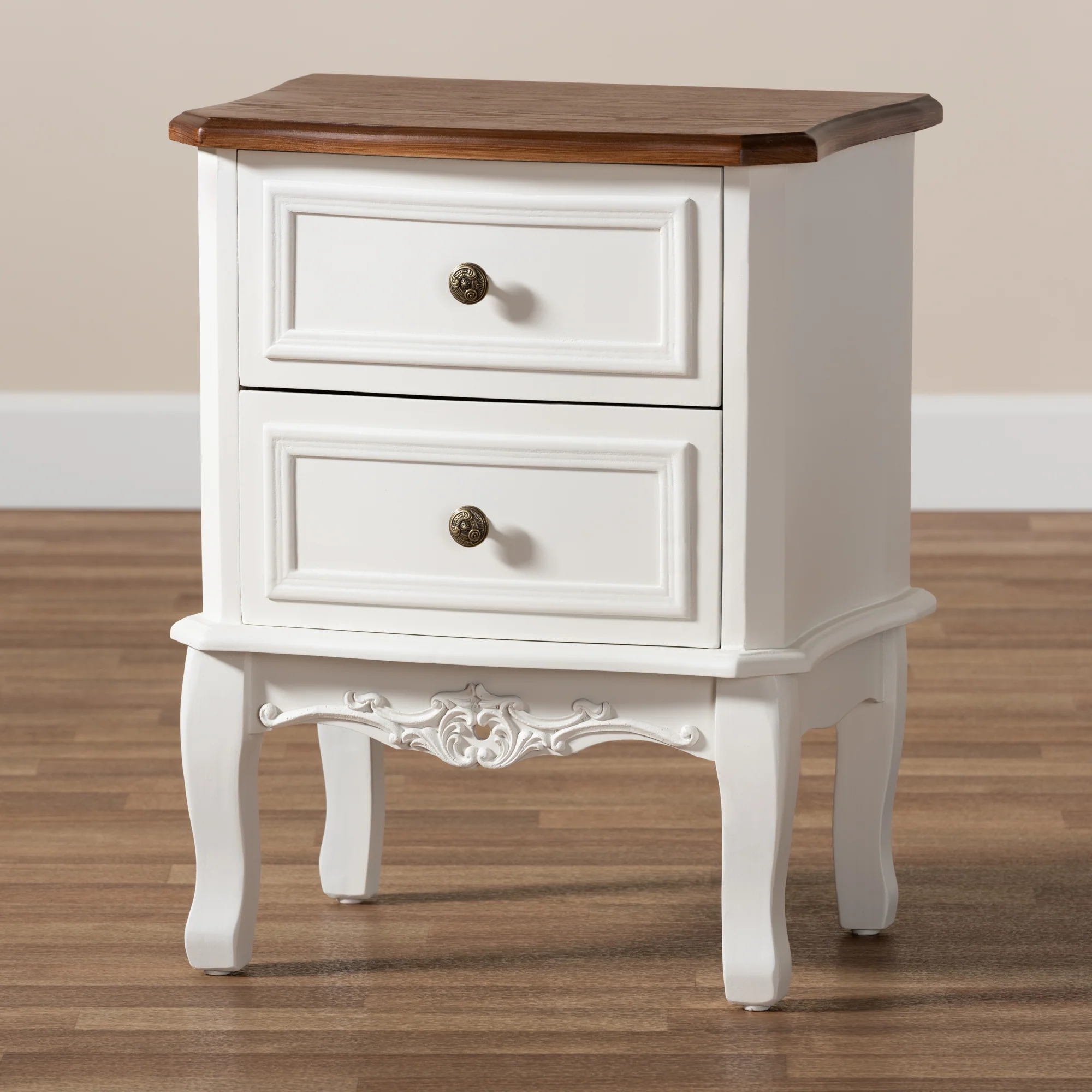 Baxton Studio Darlene Classic and Traditional French White and Cherry Brown Finished Wood 2-Drawer End Table - Image 8