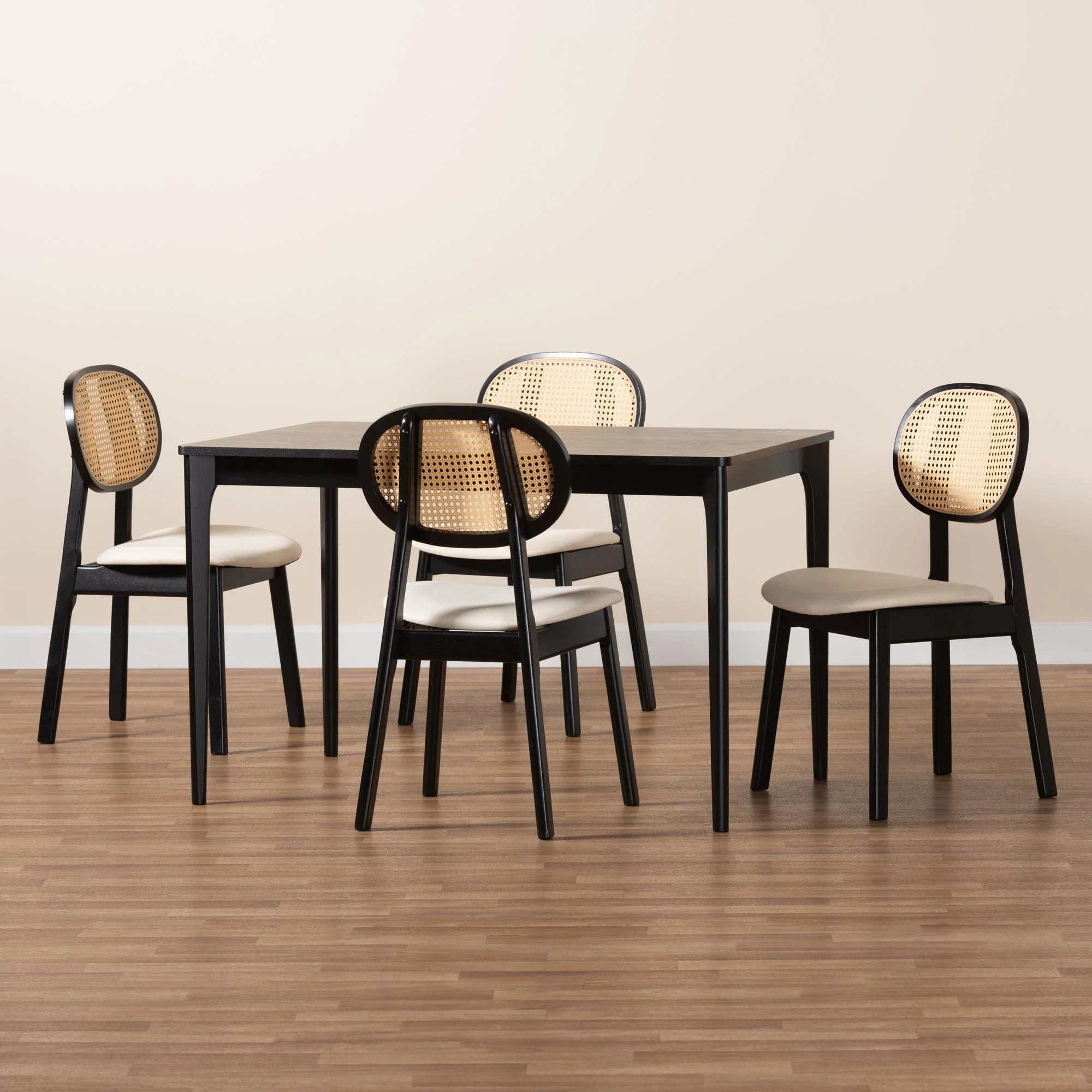 Baxton Studio Darrion Mid-Century Modern Cream Fabric and Black Finished Wood 5-Piece Dining Set - Image 2