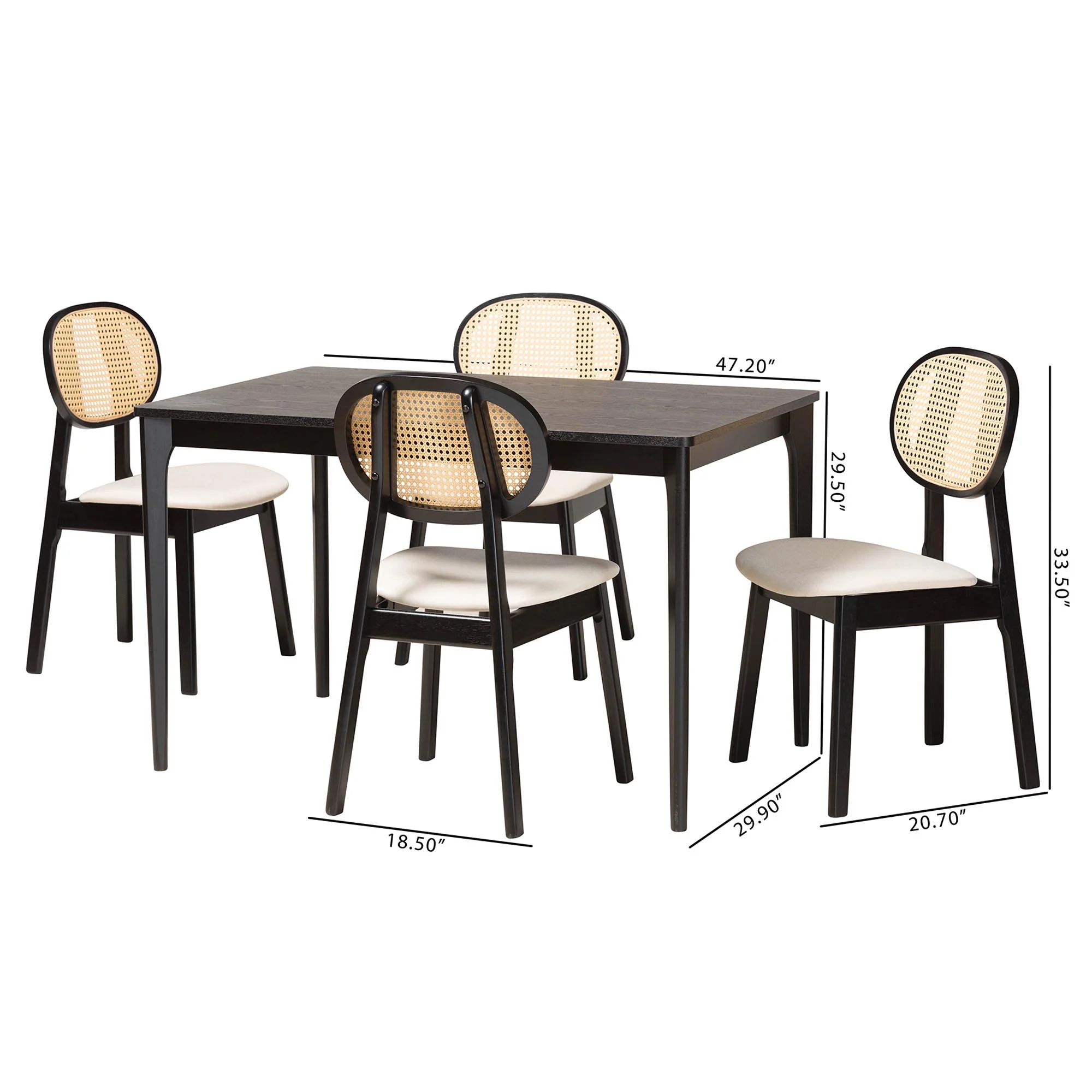Baxton Studio Darrion Mid-Century Modern Cream Fabric and Black Finished Wood 5-Piece Dining Set - Image 3
