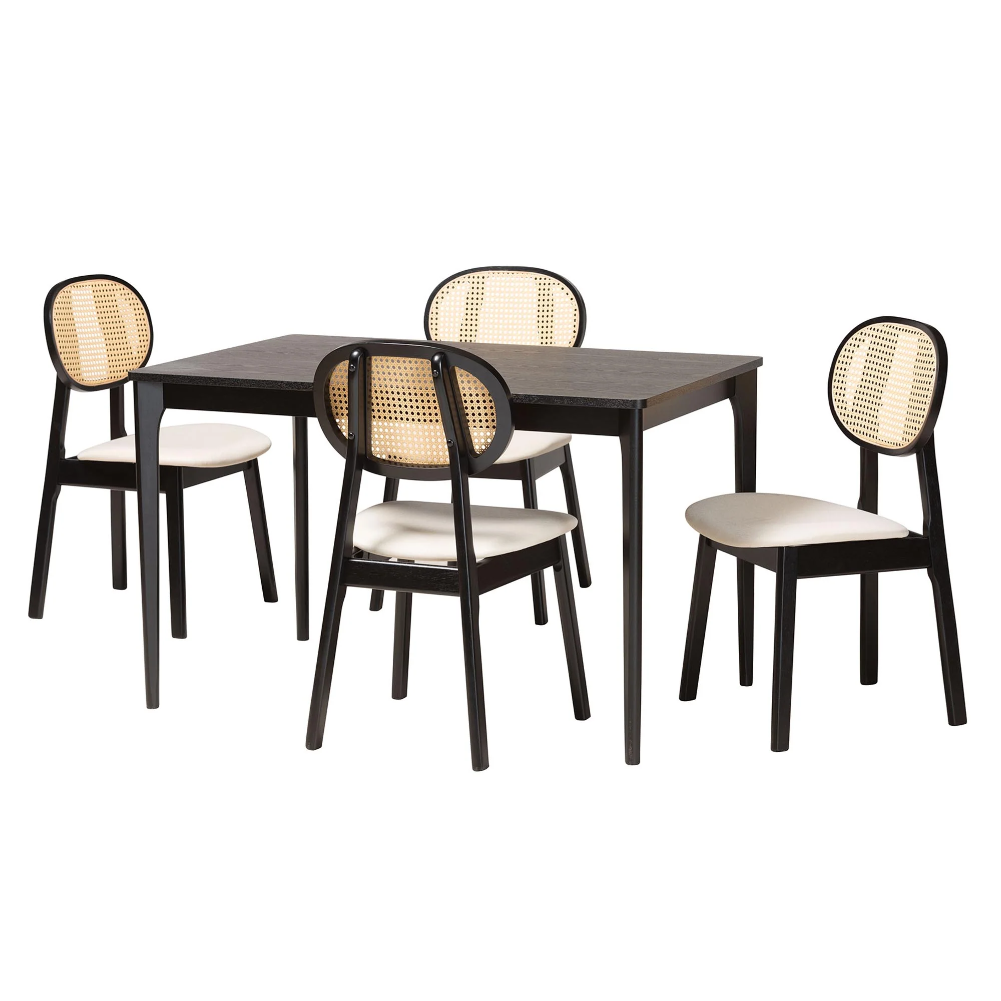 Baxton Studio Darrion Mid-Century Modern Cream Fabric and Black Finished Wood 5-Piece Dining Set - Image 4