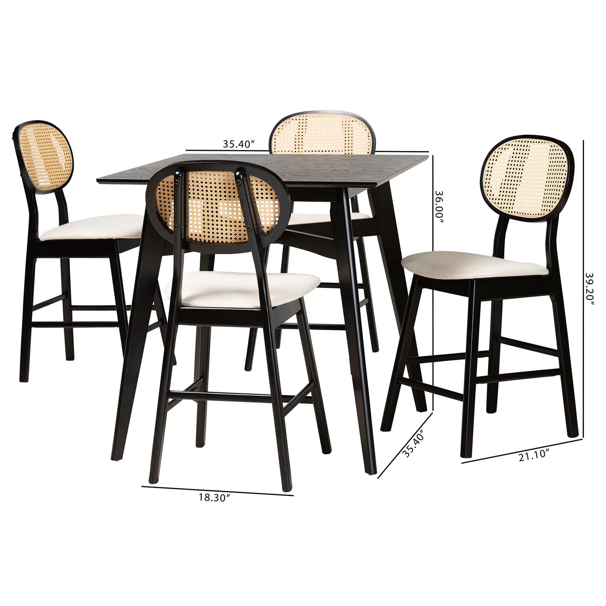 Baxton Studio Darrion Mid-Century Modern Cream Fabric and Black Finished Wood 5-Piece Pub set - Image 10