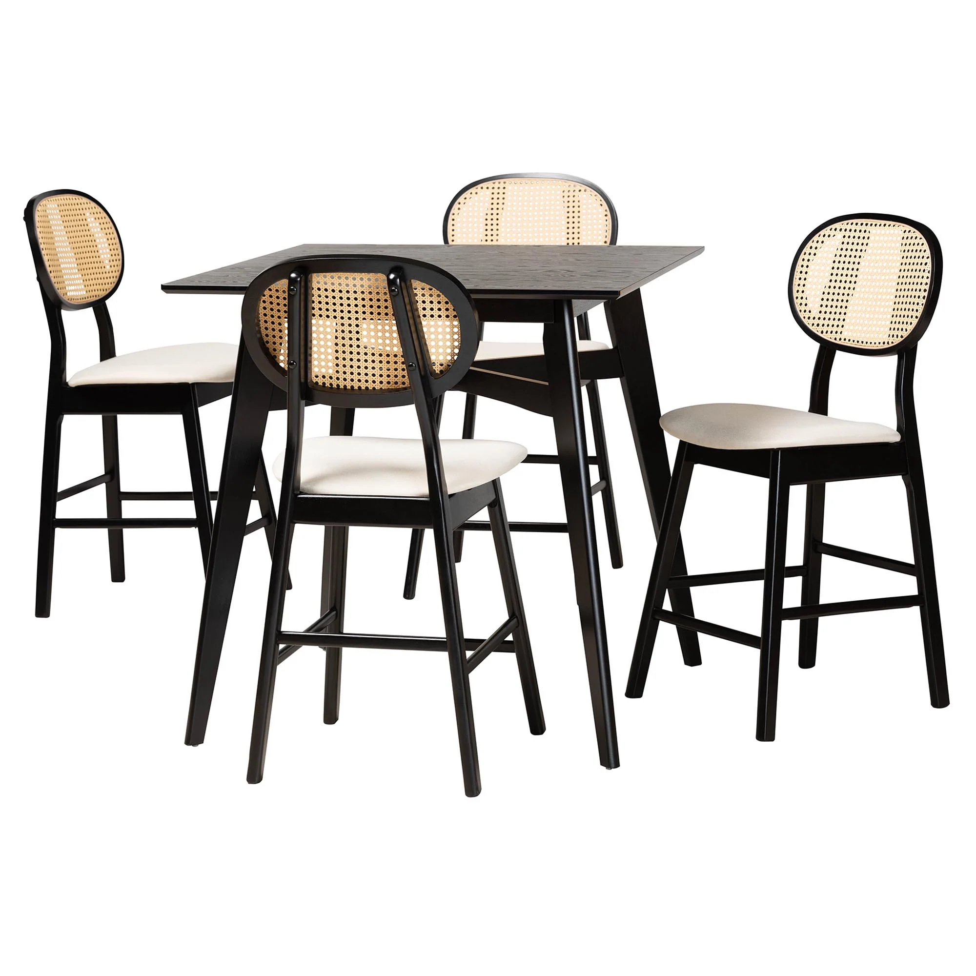 Baxton Studio Darrion Mid-Century Modern Cream Fabric and Black Finished Wood 5-Piece Pub set - Image 2