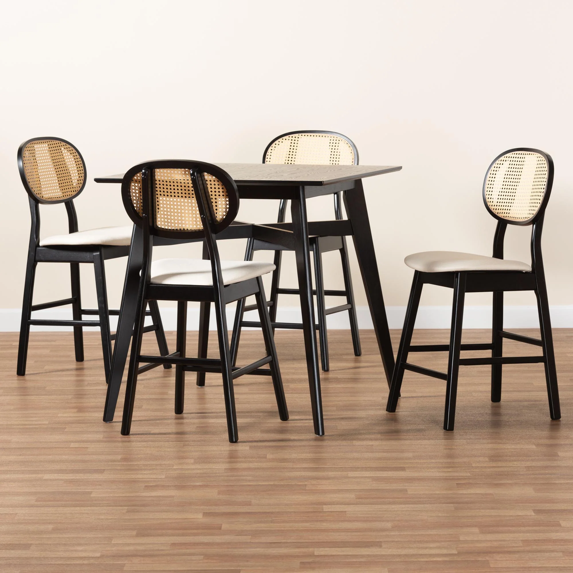 Baxton Studio Darrion Mid-Century Modern Cream Fabric and Black Finished Wood 5-Piece Pub set - Image 9