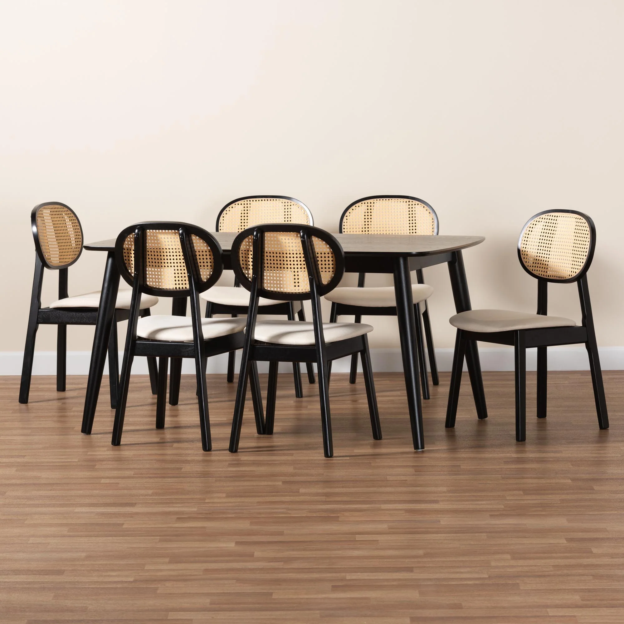 Baxton Studio Darrion Mid-Century Modern Cream Fabric and Black Finished Wood 7-Piece Dining Set - Image 2