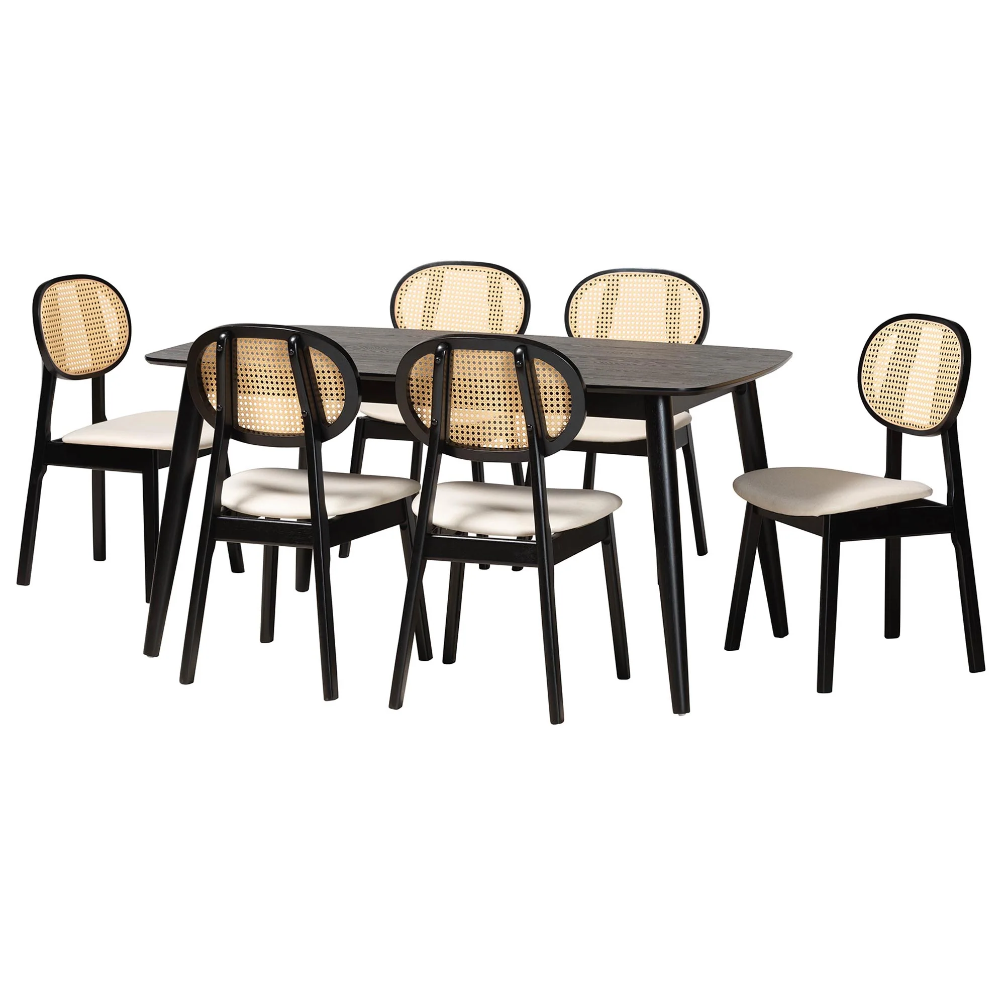 Baxton Studio Darrion Mid-Century Modern Cream Fabric and Black Finished Wood 7-Piece Dining Set - Image 4
