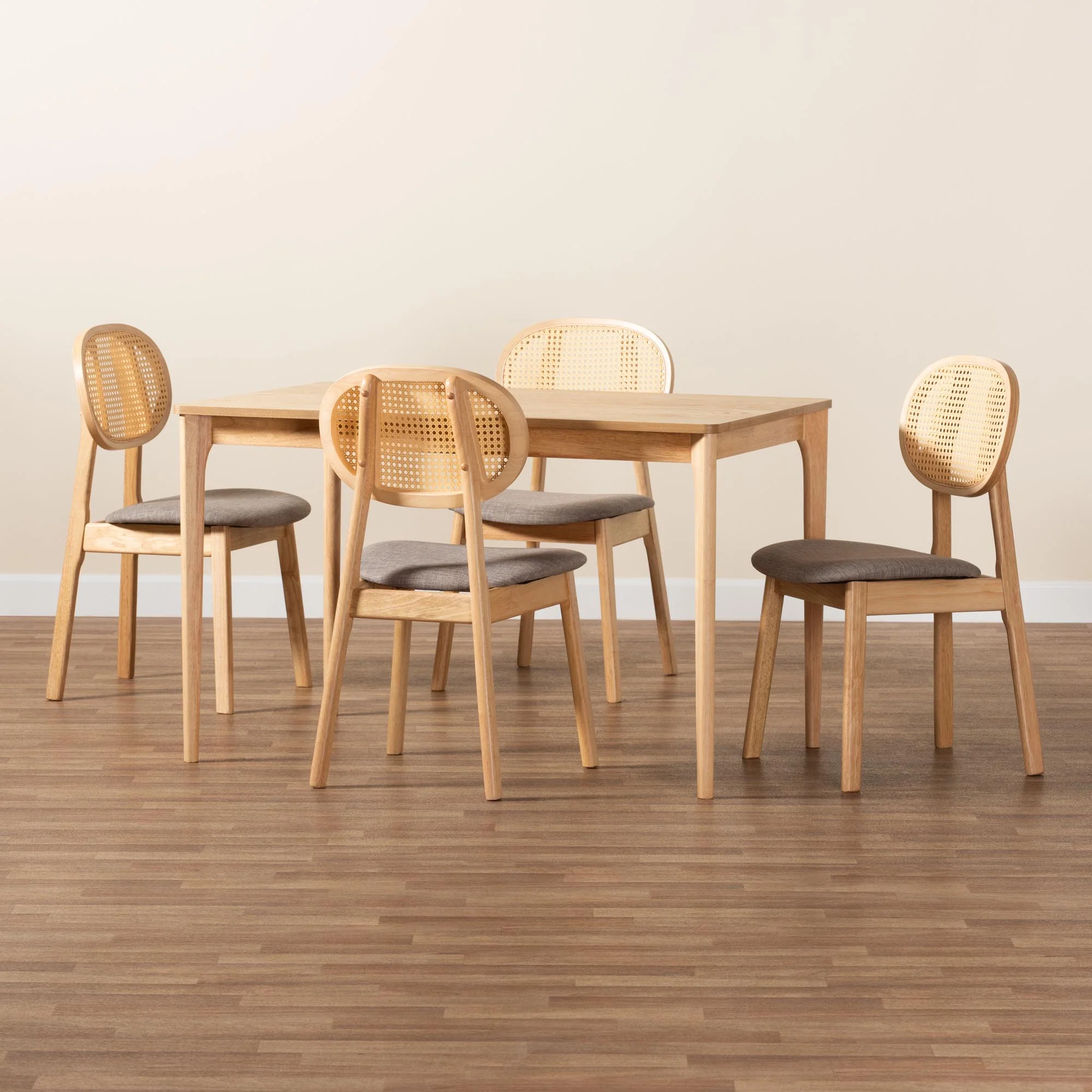 Baxton Studio Darrion Mid-Century Modern Grey Fabric and Natural Oak Finished Wood 5-Piece Dining Set - Image 2