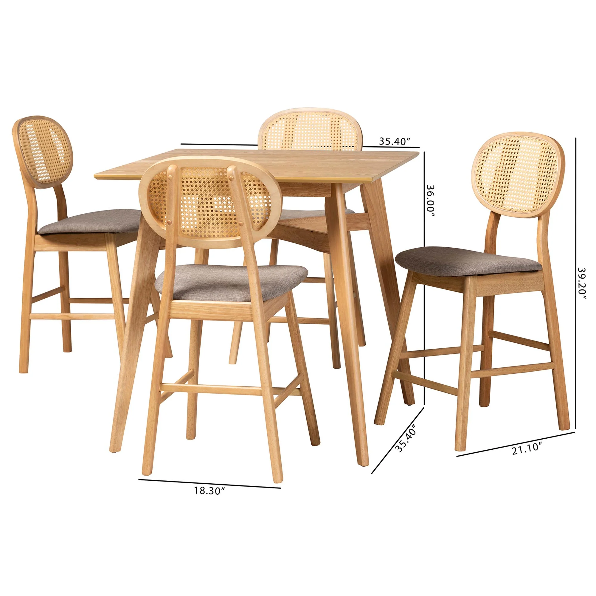 Baxton Studio Darrion Mid-Century Modern Grey Fabric and Natural Oak Finished Wood 5-Piece Pub Set - Image 10