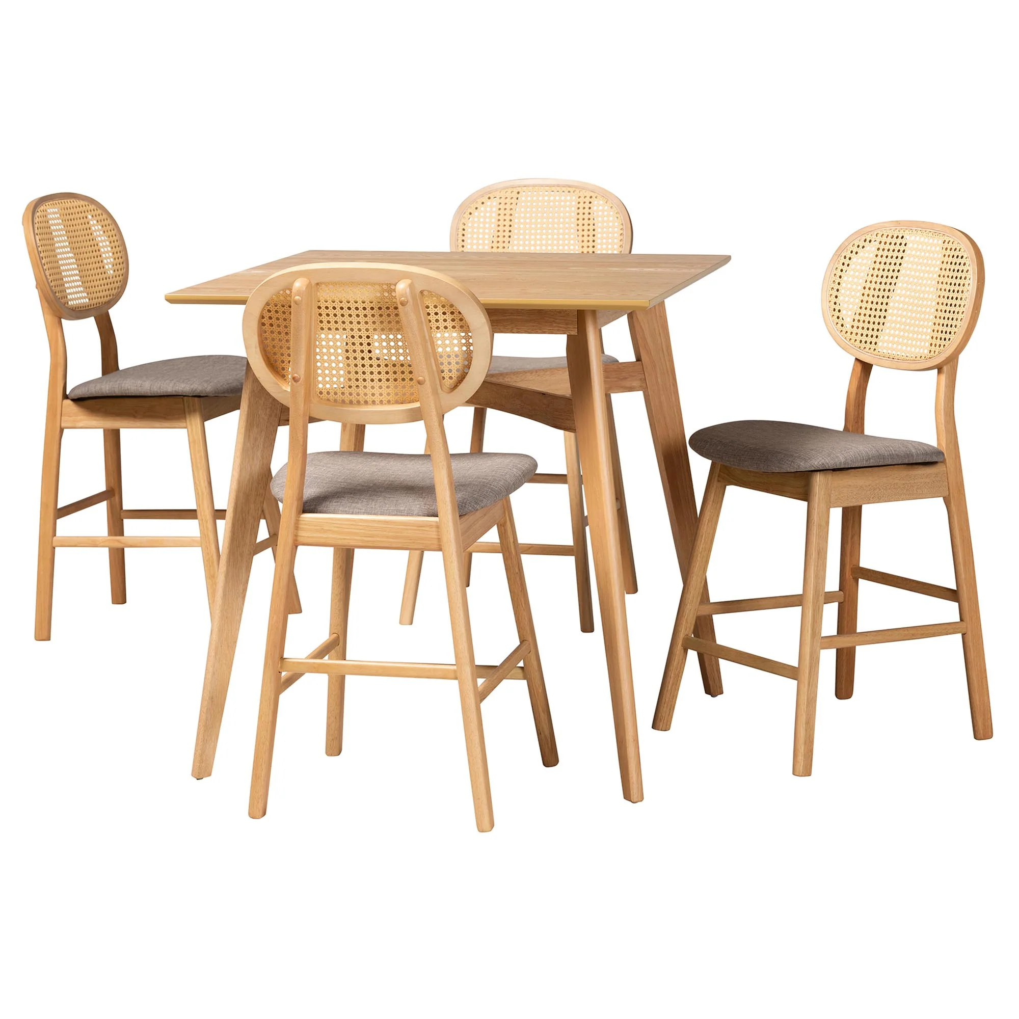 Baxton Studio Darrion Mid-Century Modern Grey Fabric and Natural Oak Finished Wood 5-Piece Pub Set - Image 2
