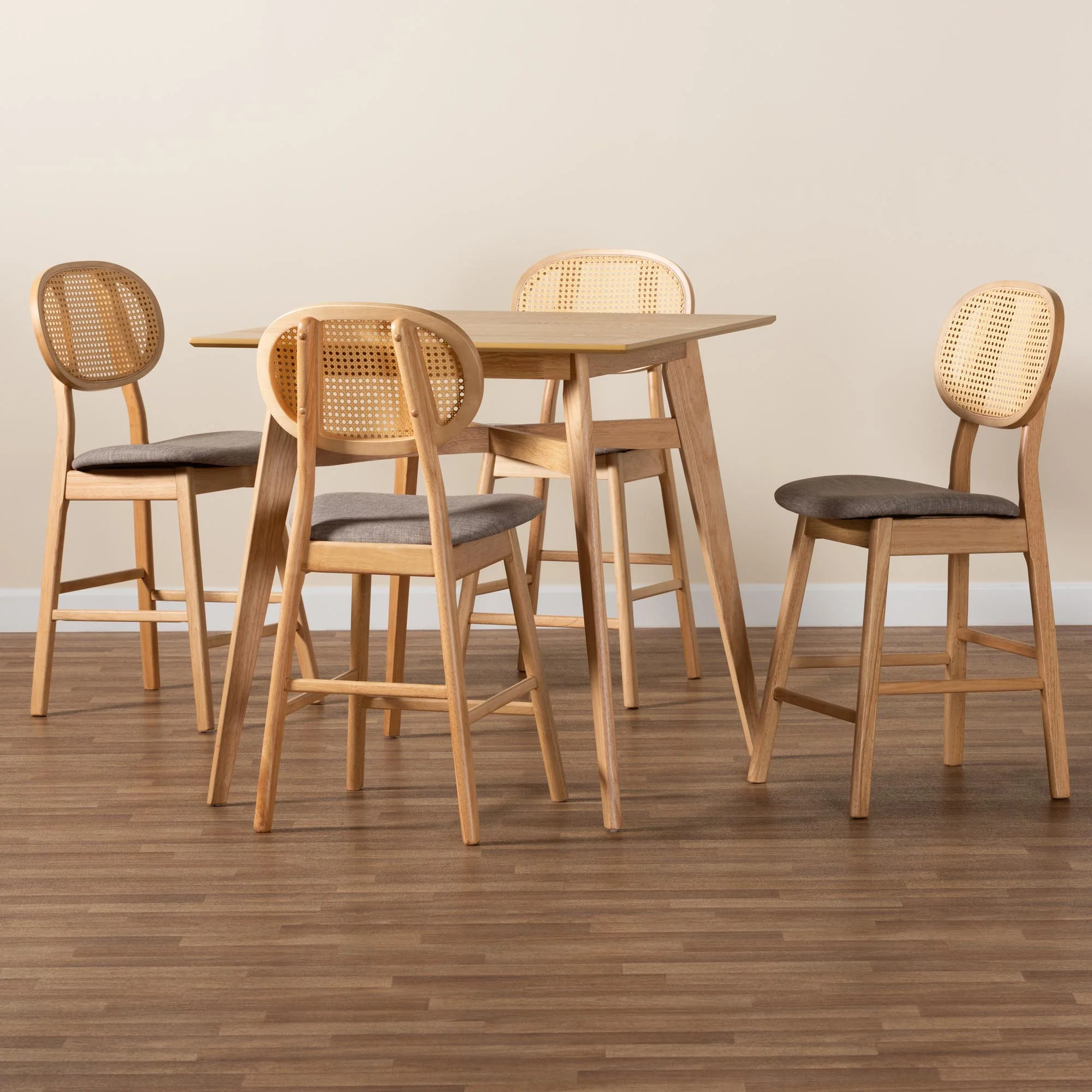 Baxton Studio Darrion Mid-Century Modern Grey Fabric and Natural Oak Finished Wood 5-Piece Pub Set - Image 9