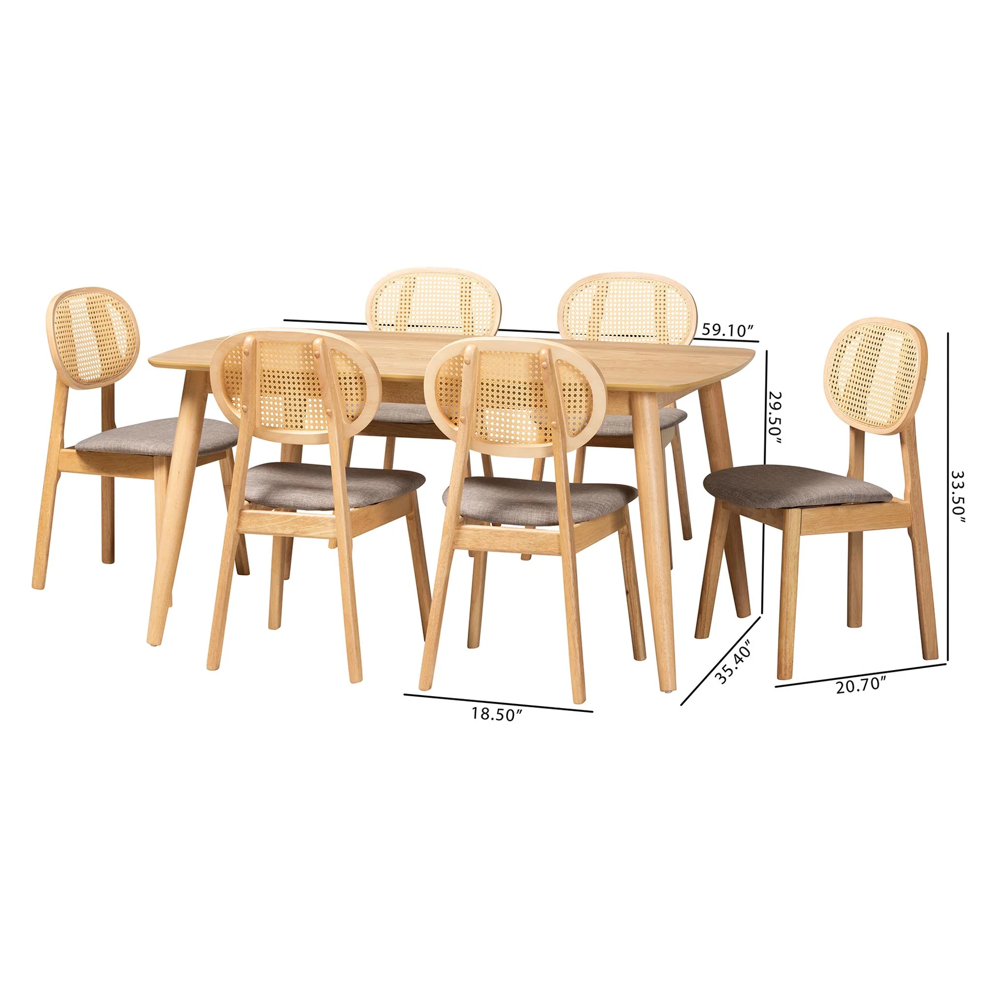 Baxton Studio Darrion Mid-Century Modern Grey Fabric and Natural Oak Finished Wood 7-Piece Dining Set - Image 10