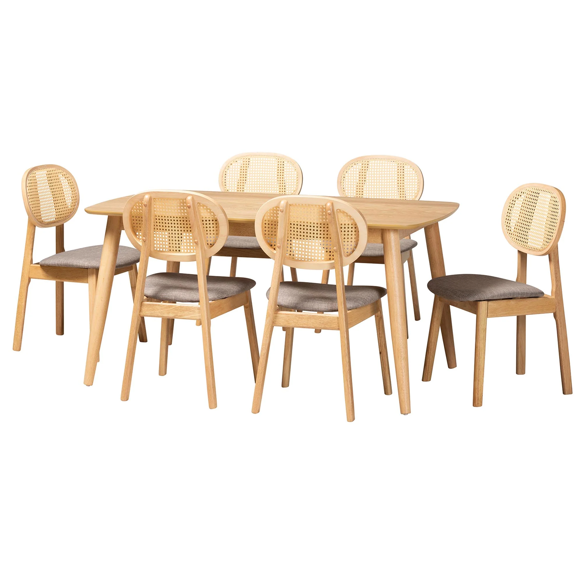 Baxton Studio Darrion Mid-Century Modern Grey Fabric and Natural Oak Finished Wood 7-Piece Dining Set - Image 2