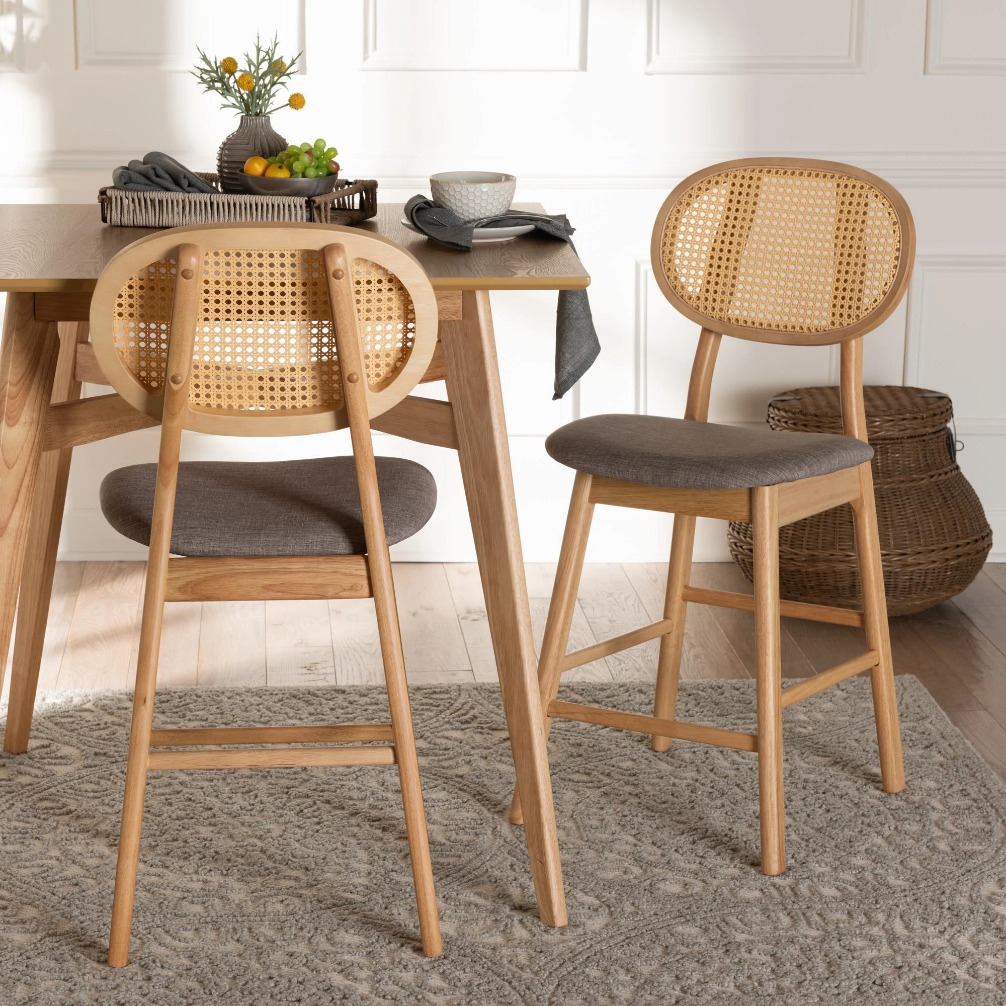 Baxton Studio Darrion Mid-Century Modern Grey Fabric and Walnut Brown Finished Wood 2-Piece Counter Stool Set - Image 10