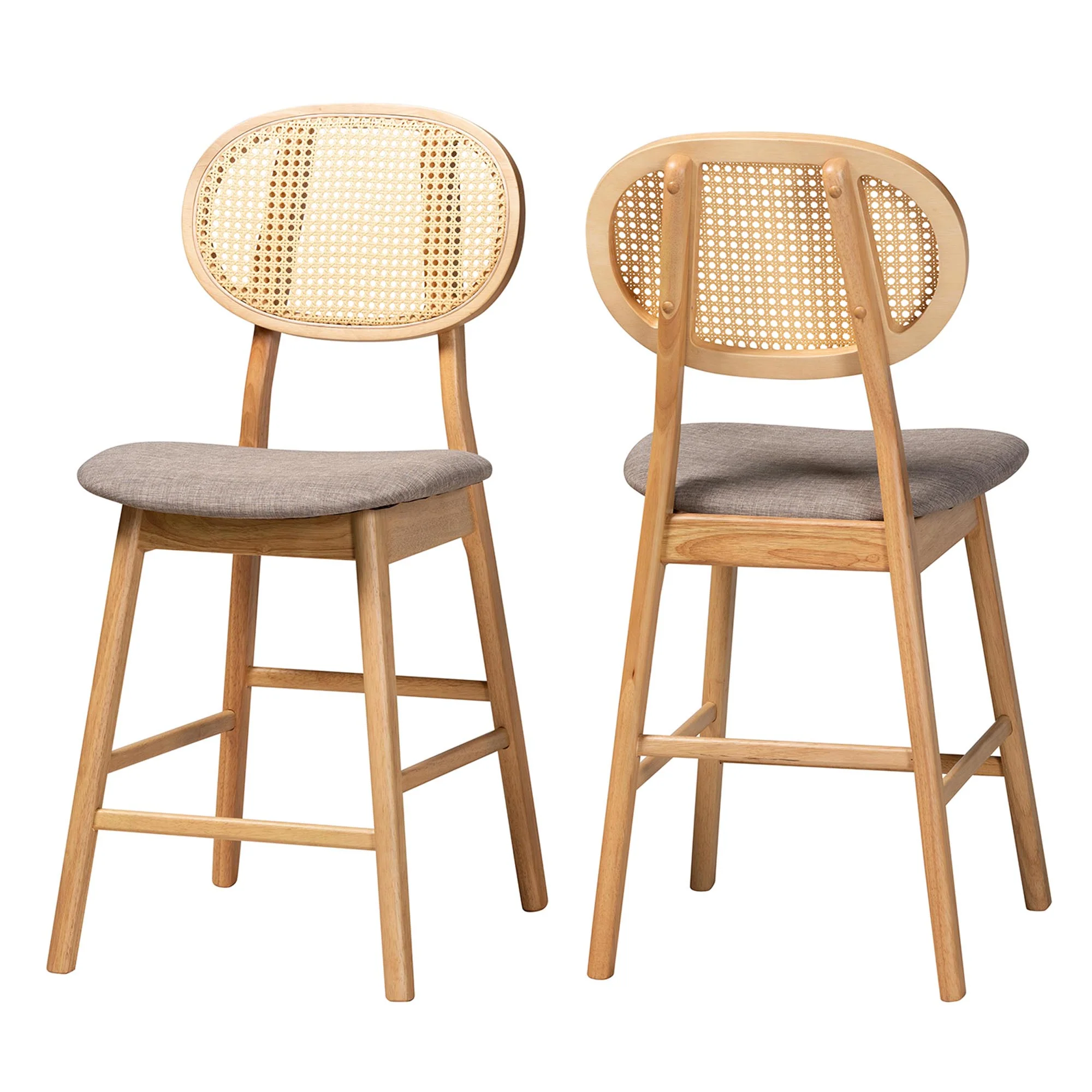 Baxton Studio Darrion Mid-Century Modern Grey Fabric and Walnut Brown Finished Wood 2-Piece Counter Stool Set - Image 11