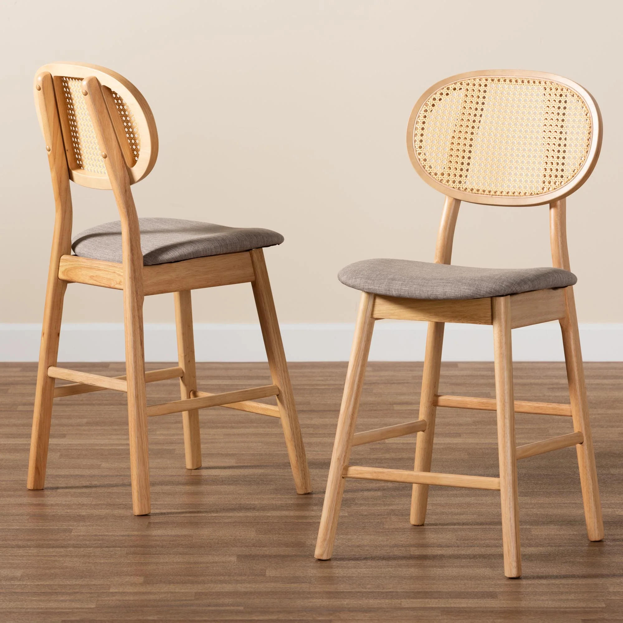 Baxton Studio Darrion Mid-Century Modern Grey Fabric and Walnut Brown Finished Wood 2-Piece Counter Stool Set - Image 18