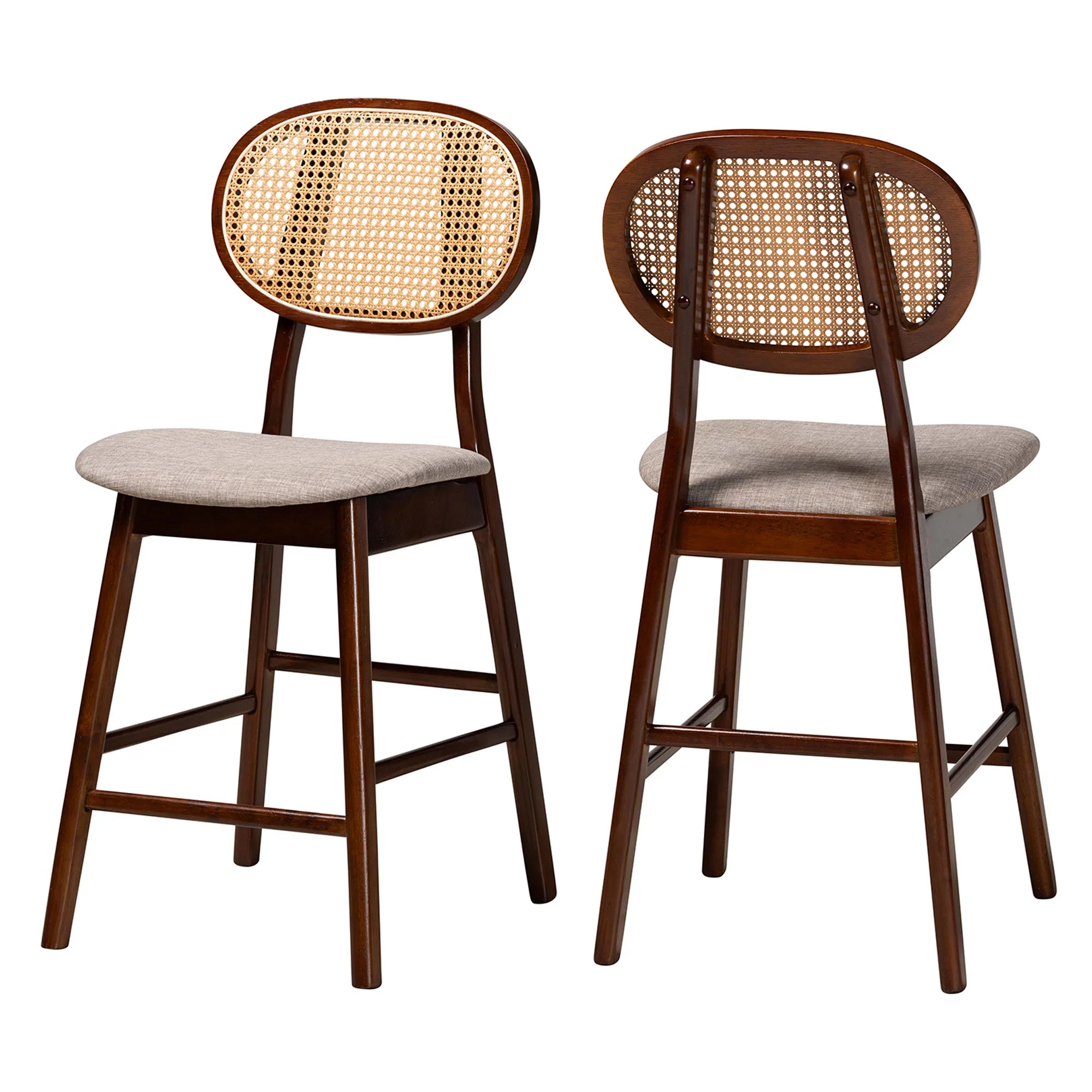 Baxton Studio Darrion Mid-Century Modern Grey Fabric and Walnut Brown Finished Wood 2-Piece Counter Stool Set - Image 2
