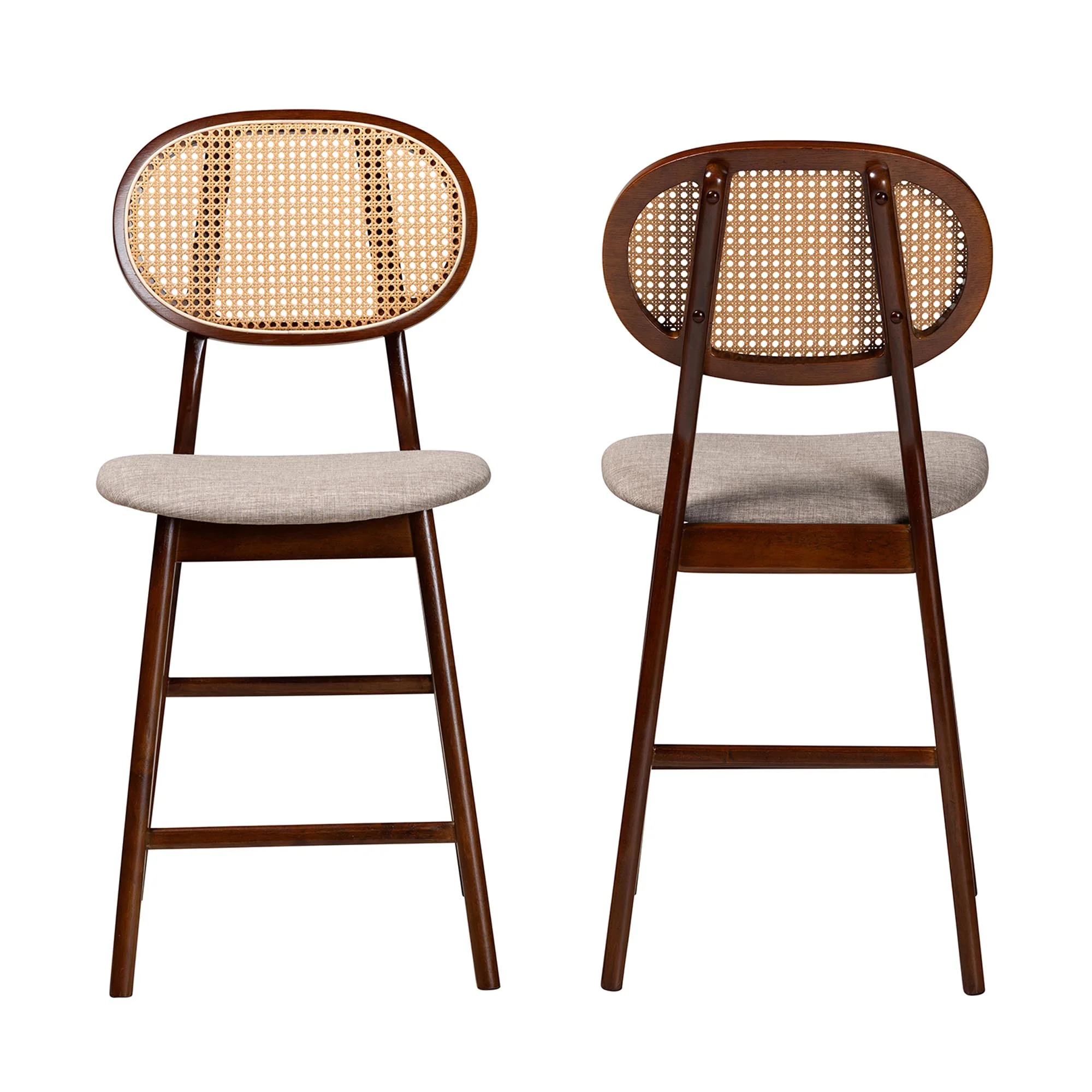 Baxton Studio Darrion Mid-Century Modern Grey Fabric and Walnut Brown Finished Wood 2-Piece Counter Stool Set - Image 3