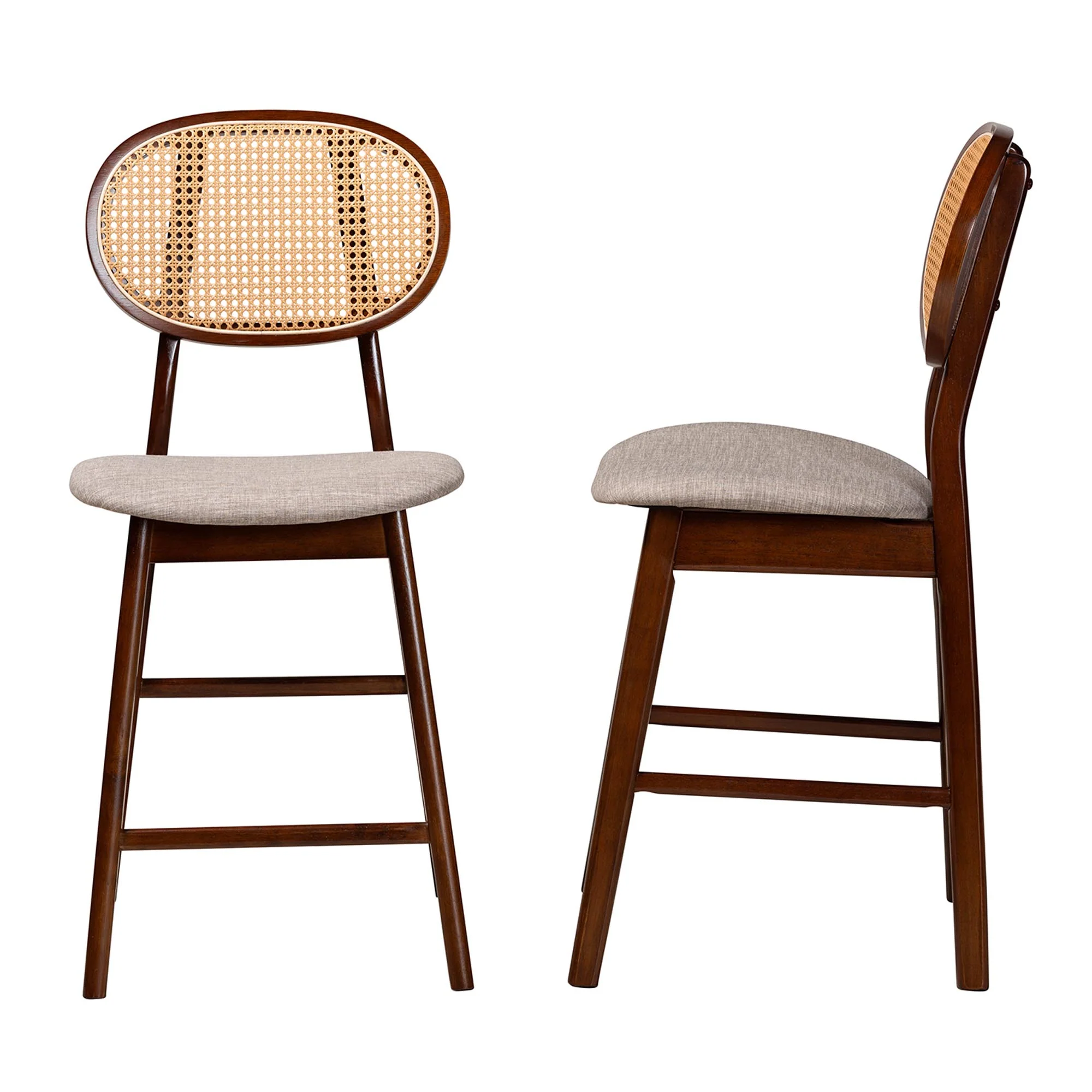 Baxton Studio Darrion Mid-Century Modern Grey Fabric and Walnut Brown Finished Wood 2-Piece Counter Stool Set - Image 4