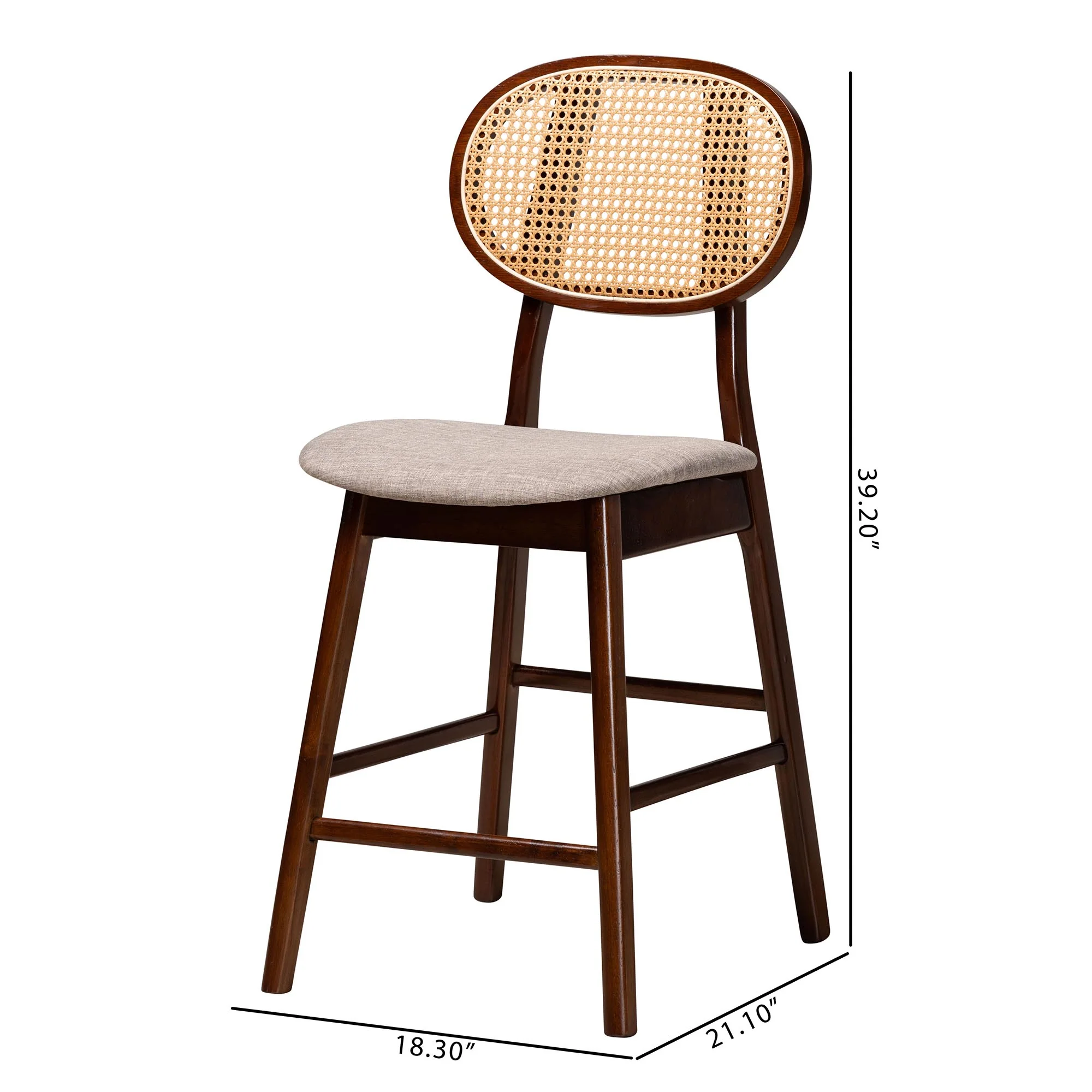 Baxton Studio Darrion Mid-Century Modern Grey Fabric and Walnut Brown Finished Wood 2-Piece Counter Stool Set - Image 8