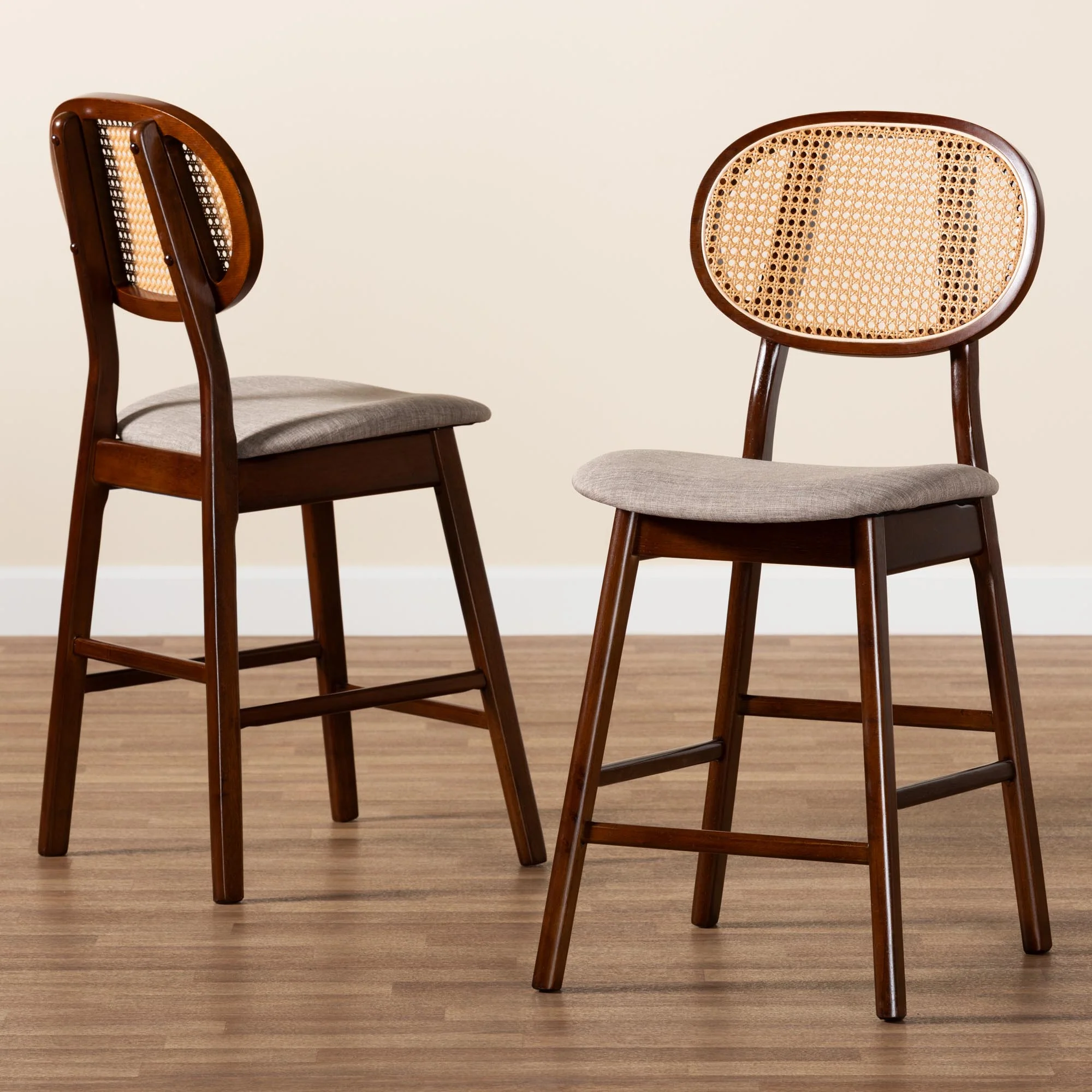 Baxton Studio Darrion Mid-Century Modern Grey Fabric and Walnut Brown Finished Wood 2-Piece Counter Stool Set - Image 9