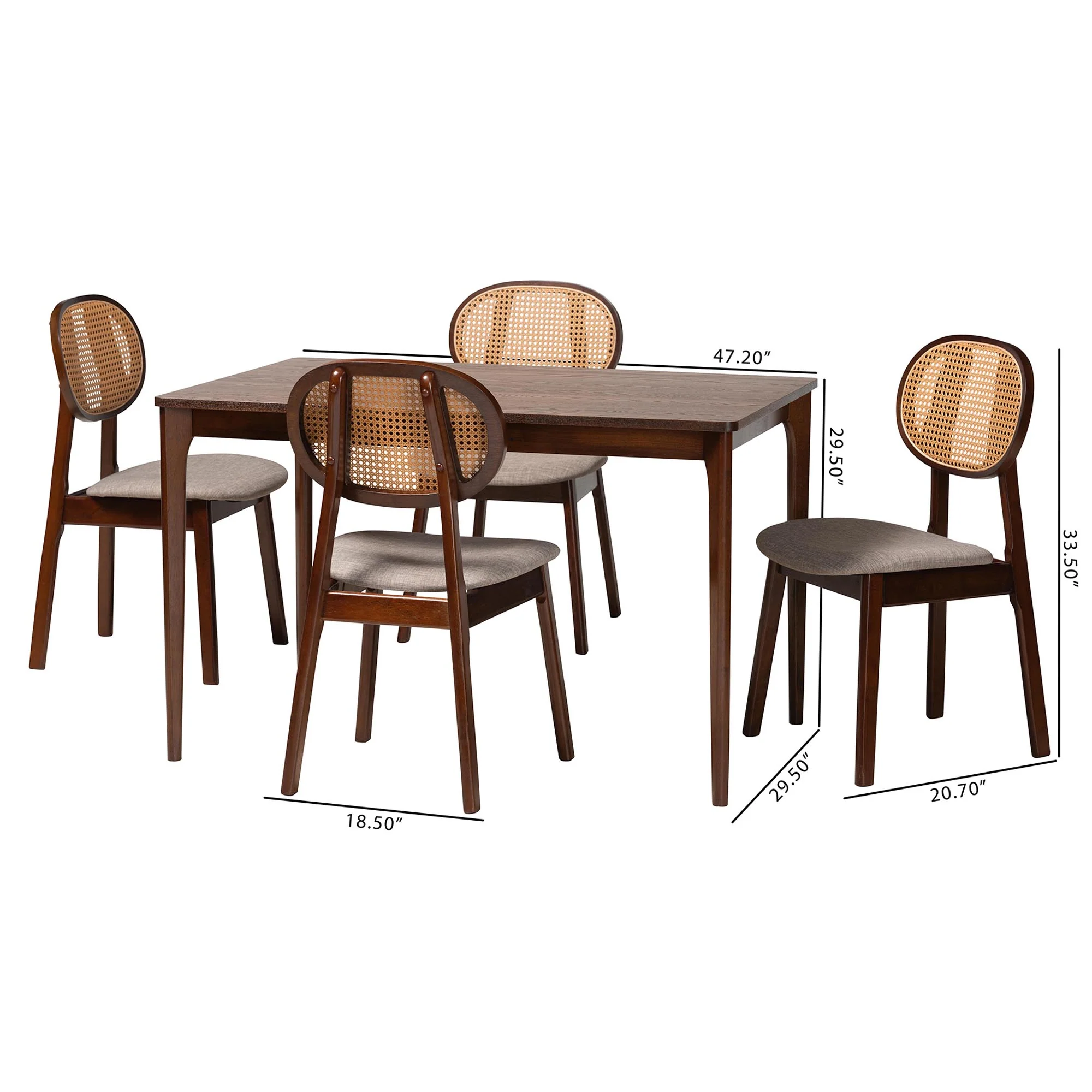 Baxton Studio Darrion Mid-Century Modern Grey Fabric and Walnut Brown Finished Wood 5-Piece Dining Set - Image 10