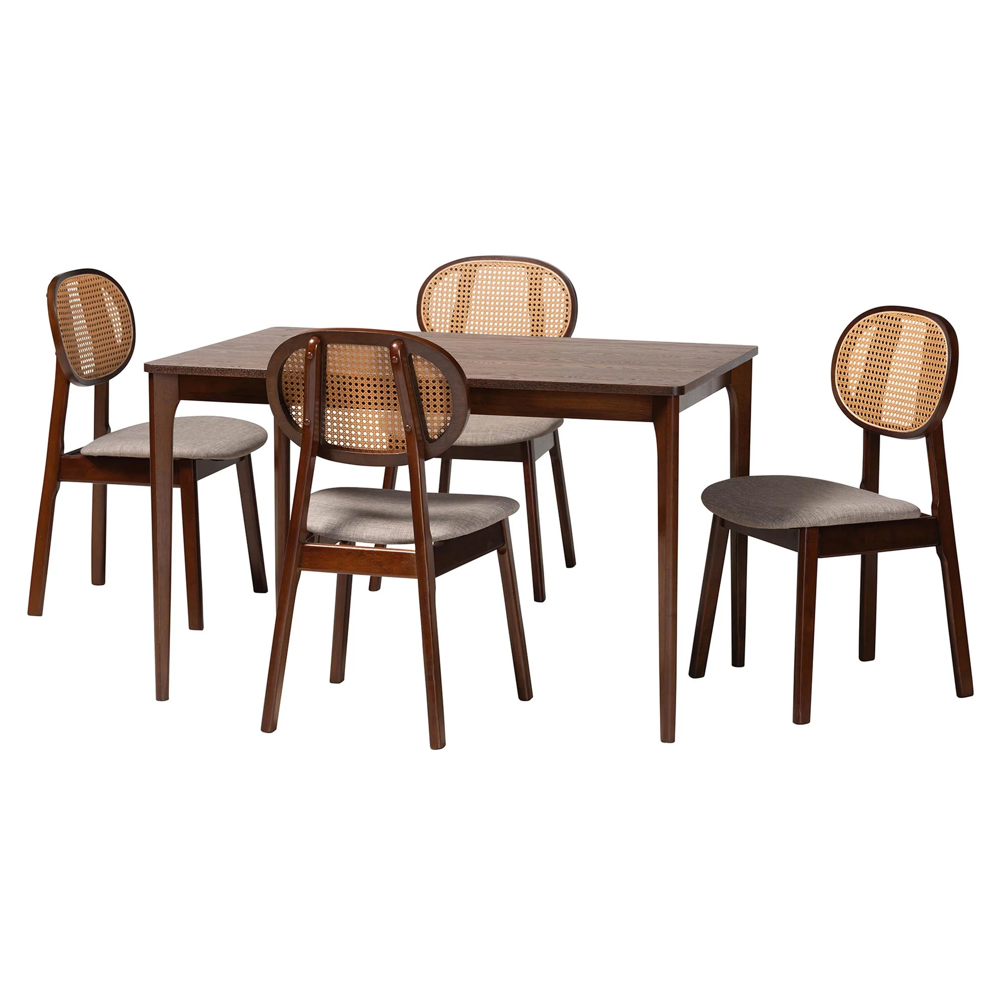 Baxton Studio Darrion Mid-Century Modern Grey Fabric and Walnut Brown Finished Wood 5-Piece Dining Set - Image 2