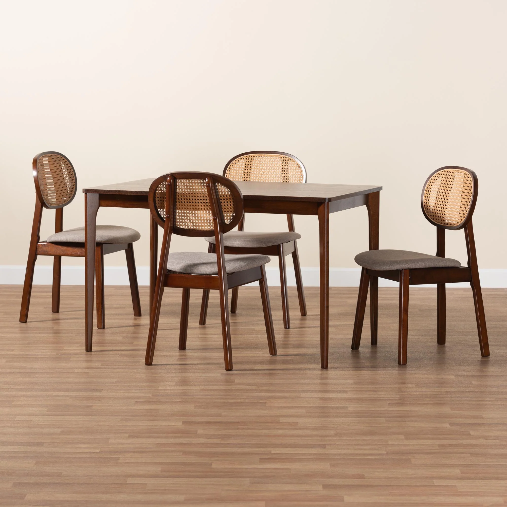 Baxton Studio Darrion Mid-Century Modern Grey Fabric and Walnut Brown Finished Wood 5-Piece Dining Set - Image 9