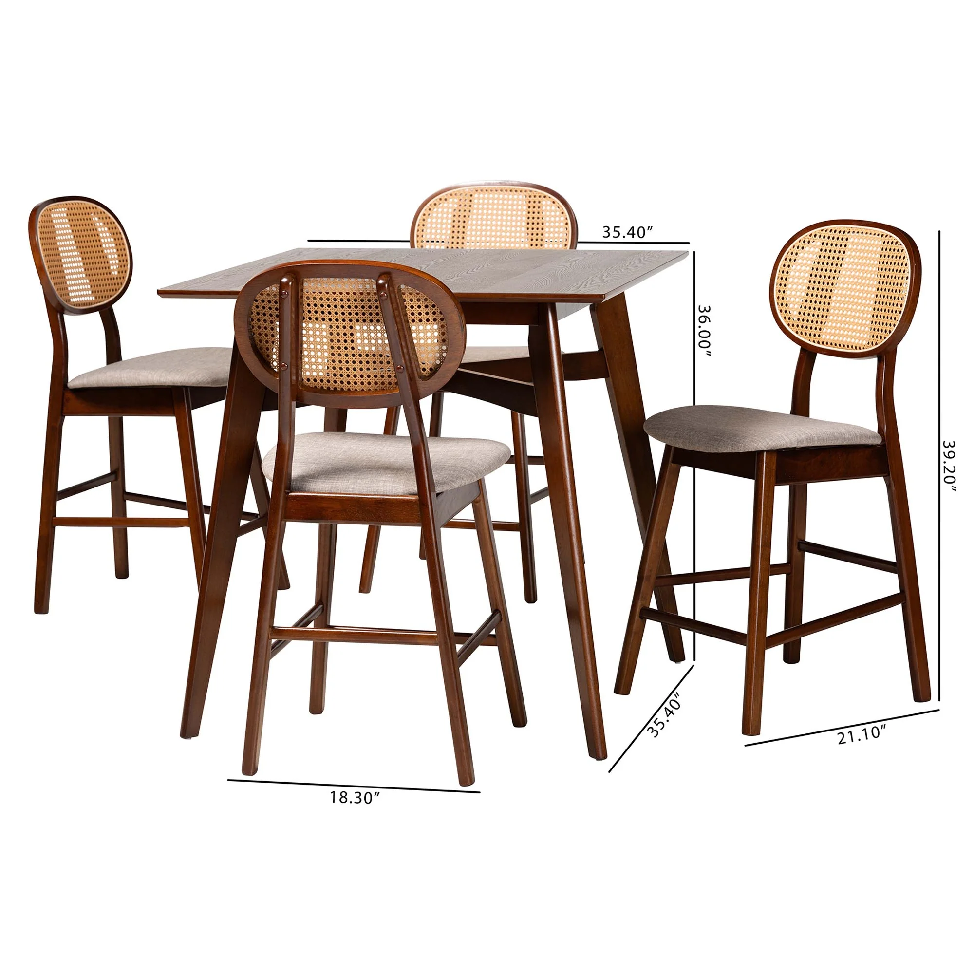 Baxton Studio Darrion Mid-Century Modern Grey Fabric and Walnut Brown Finished Wood 5-Piece Pub Set - Image 10