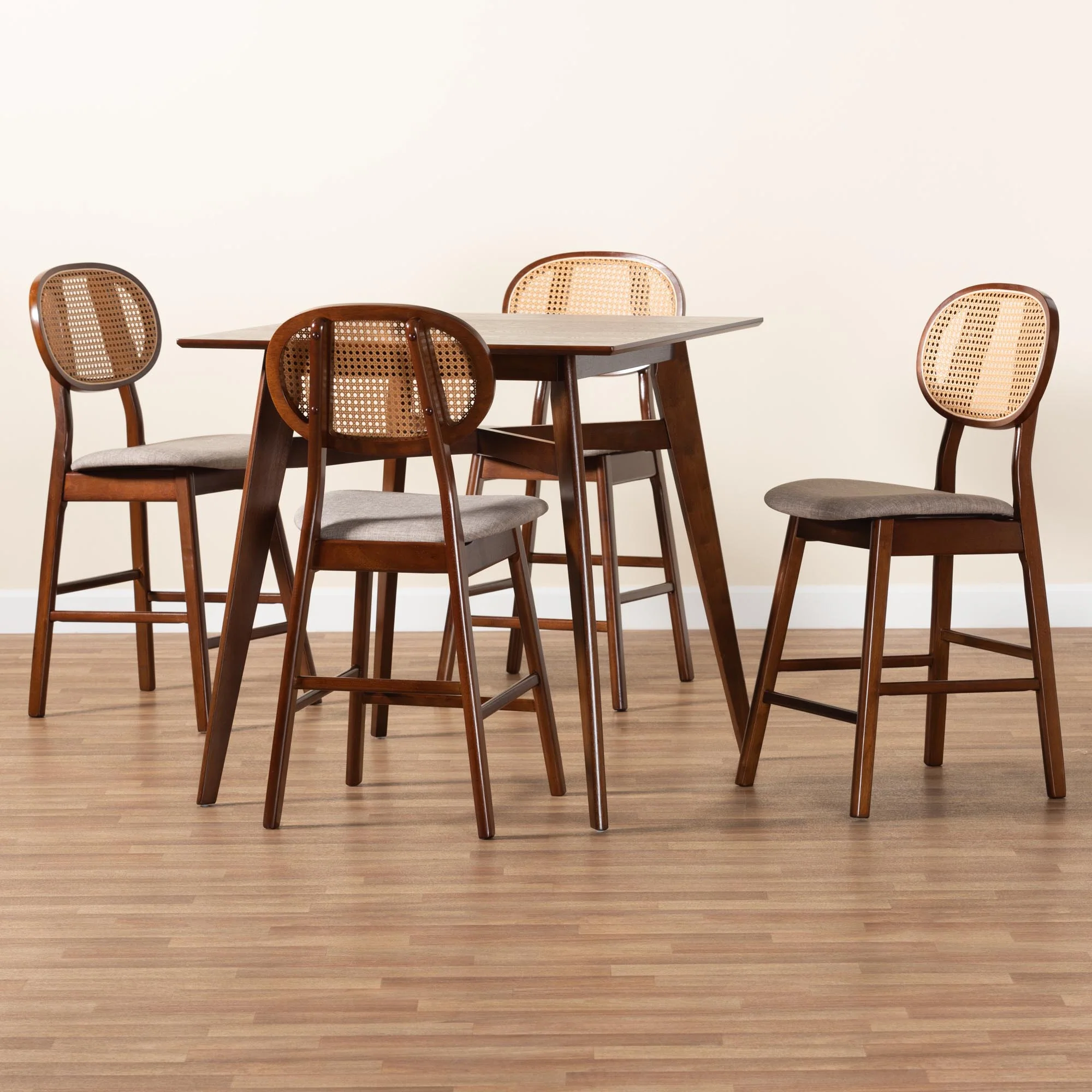 Baxton Studio Darrion Mid-Century Modern Grey Fabric and Walnut Brown Finished Wood 5-Piece Pub Set - Image 9