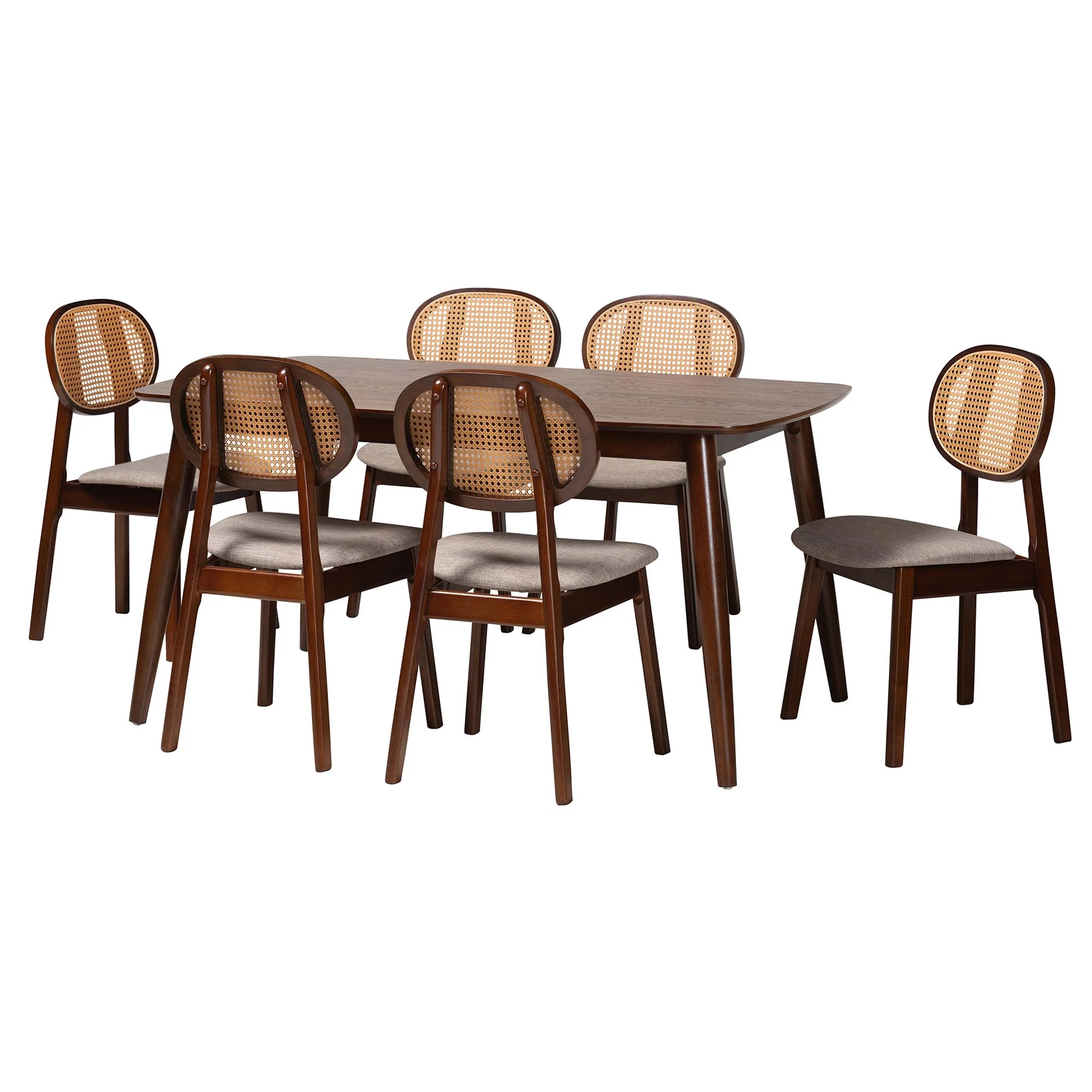 Baxton Studio Darrion Mid-Century Modern Grey Fabric and Walnut Brown Finished Wood 7-Piece Dining Set - Image 2