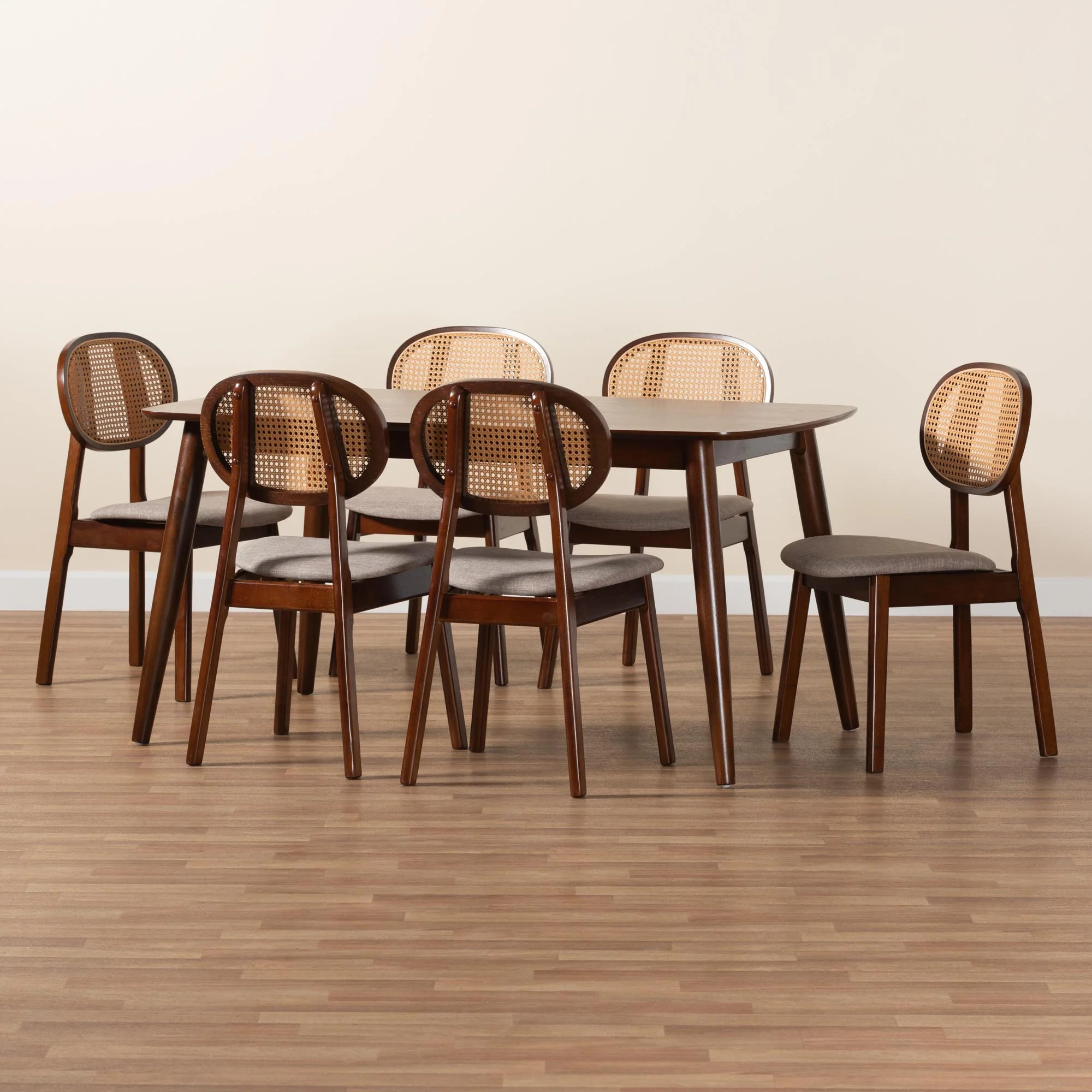 Baxton Studio Darrion Mid-Century Modern Grey Fabric and Walnut Brown Finished Wood 7-Piece Dining Set - Image 9