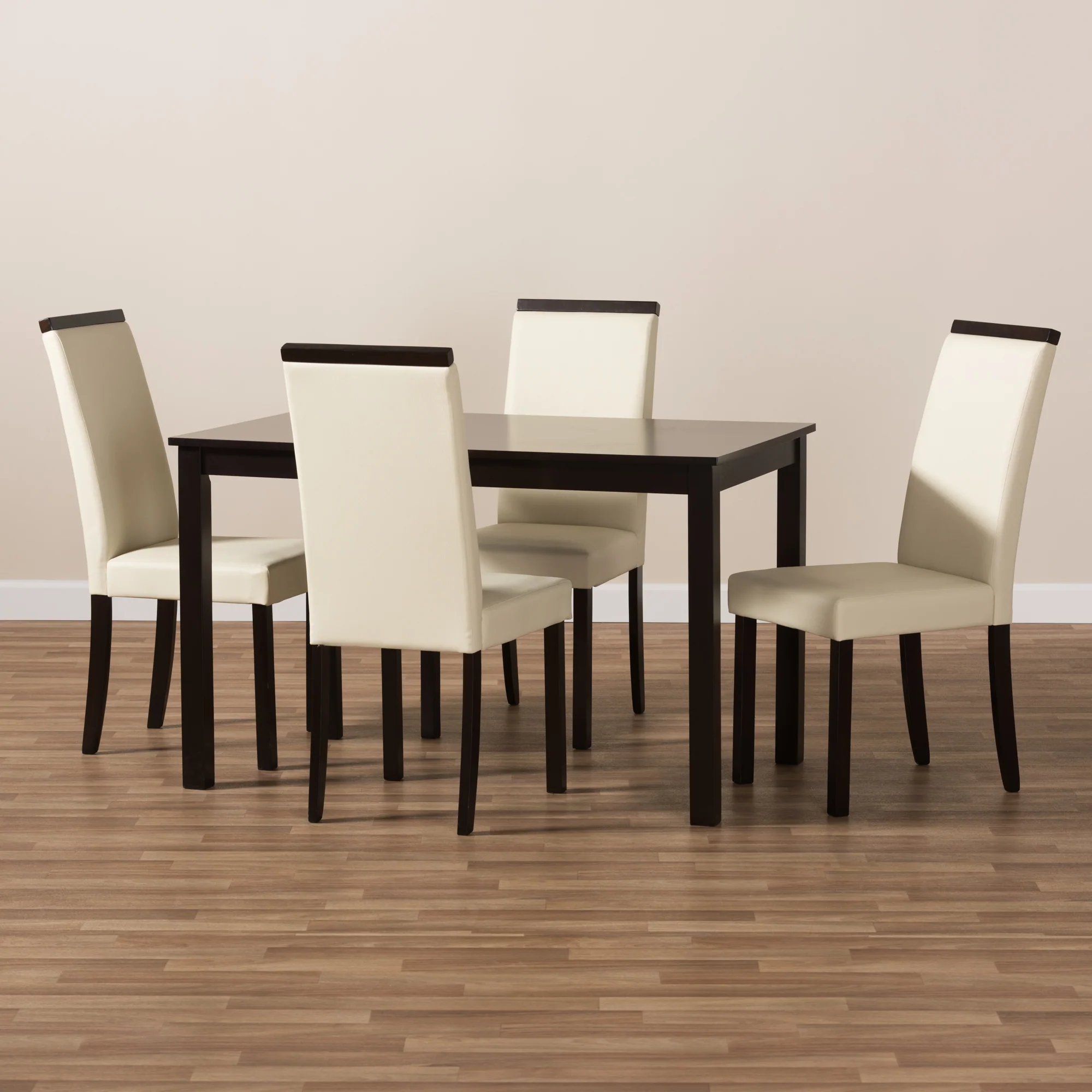 Baxton Studio Daveney Modern and Contemporary Cream Faux Leather Upholstered 5-Piece Dining Set - Image 5