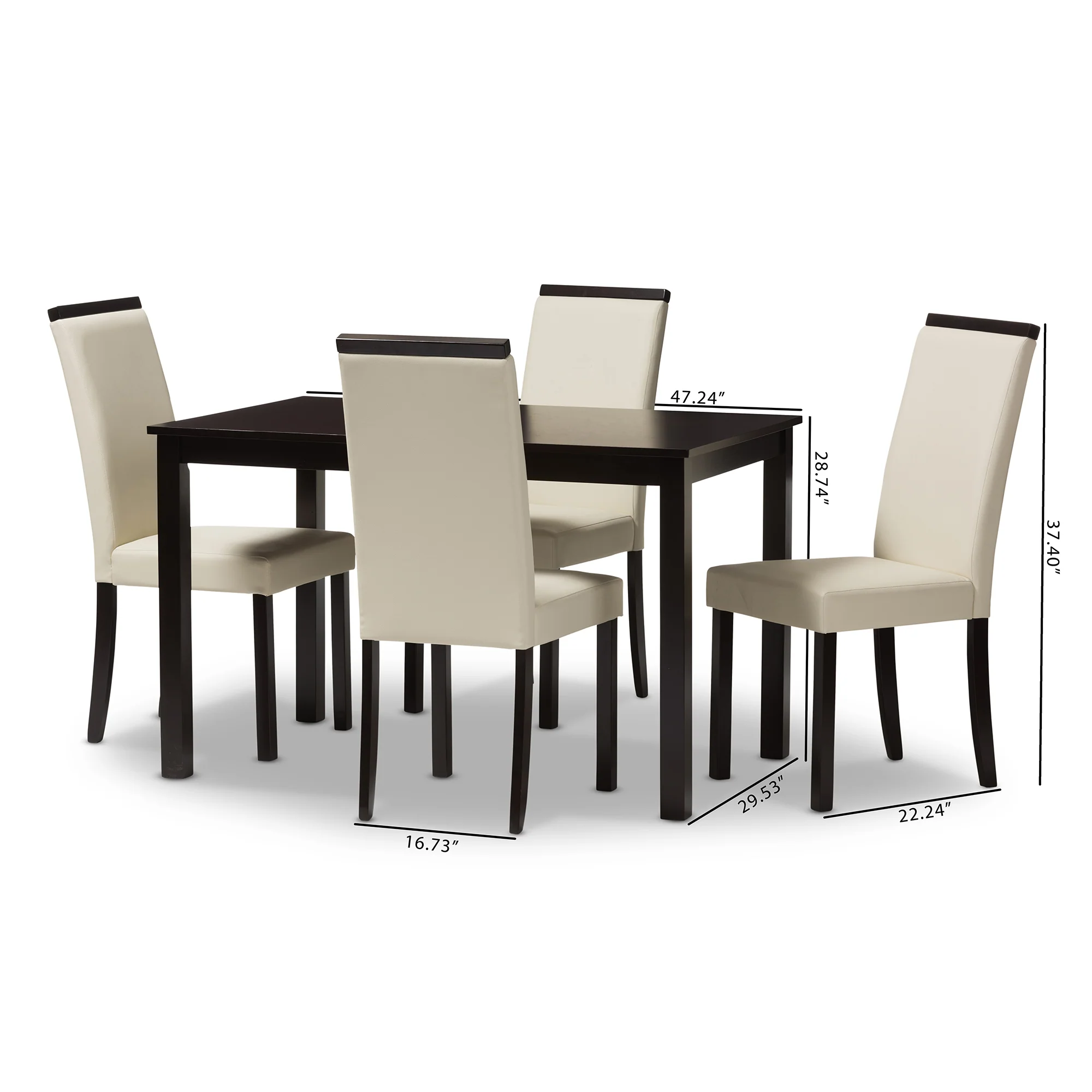 Baxton Studio Daveney Modern and Contemporary Cream Faux Leather Upholstered 5-Piece Dining Set - Image 6