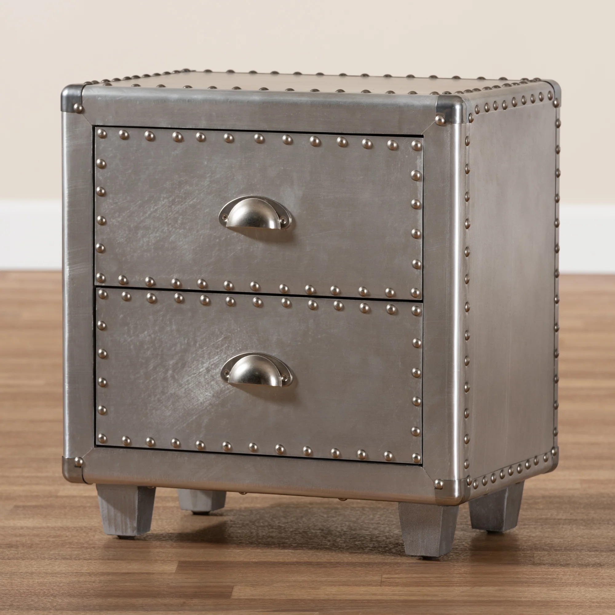 Baxton Studio Davet French Industrial Silver Metal 2-Drawer End Table - Image 2