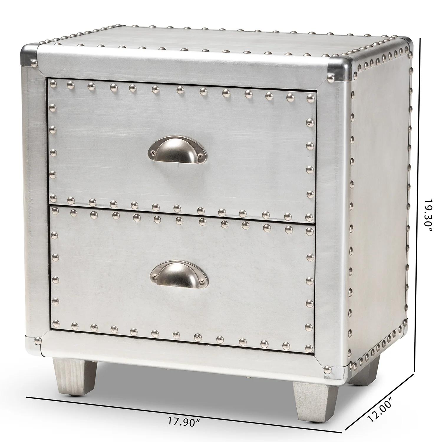Baxton Studio Davet French Industrial Silver Metal 2-Drawer End Table - Image 3
