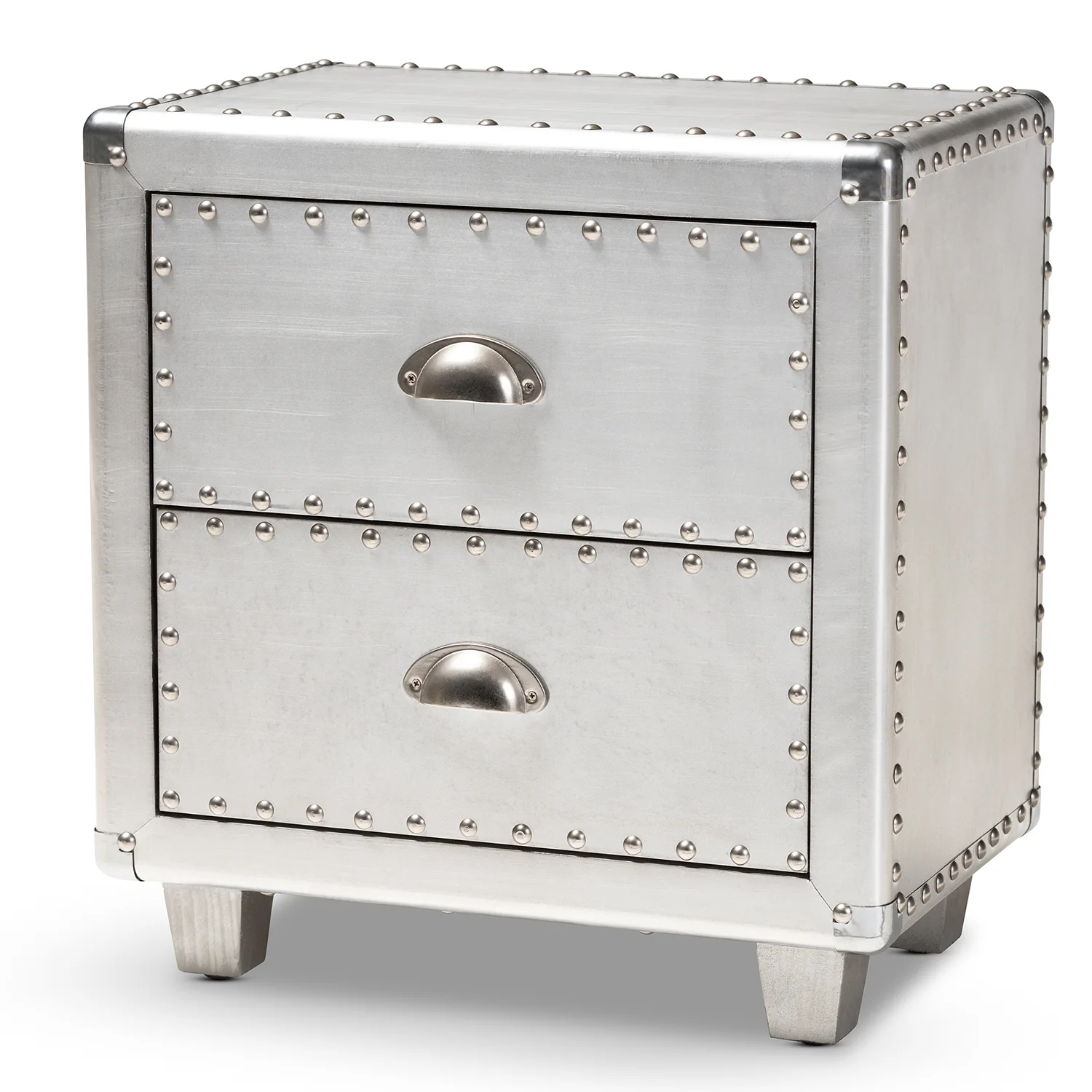 Baxton Studio Davet French Industrial Silver Metal 2-Drawer End Table - Image 4
