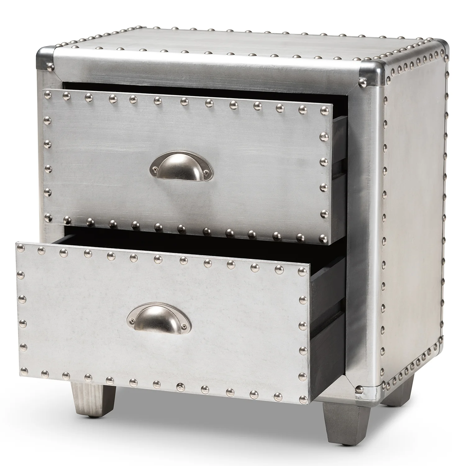Baxton Studio Davet French Industrial Silver Metal 2-Drawer End Table - Image 5