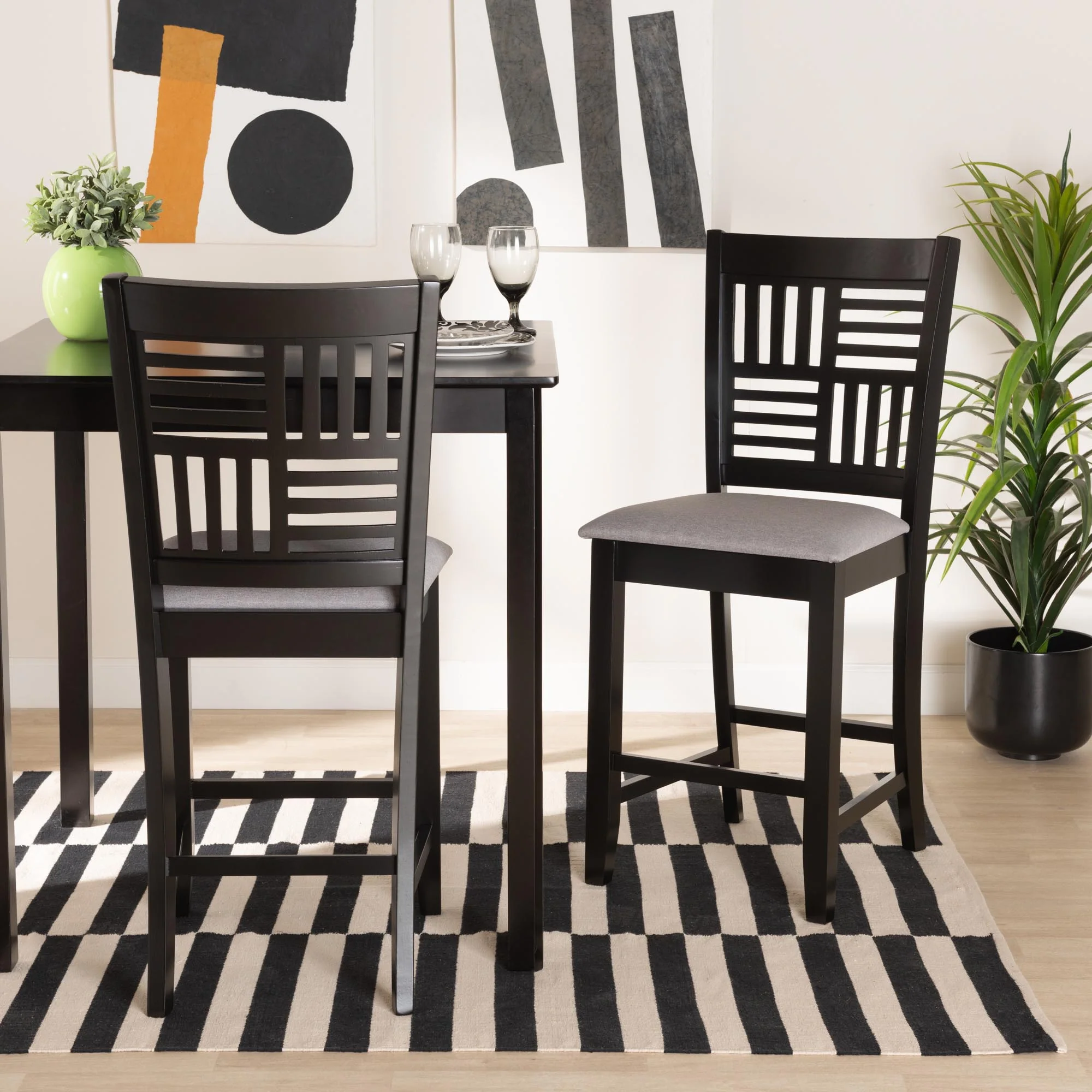 Baxton Studio Deanna Modern Beige Fabric and Dark Brown Finished Wood 2-Piece Counter Stool Set - Image 10