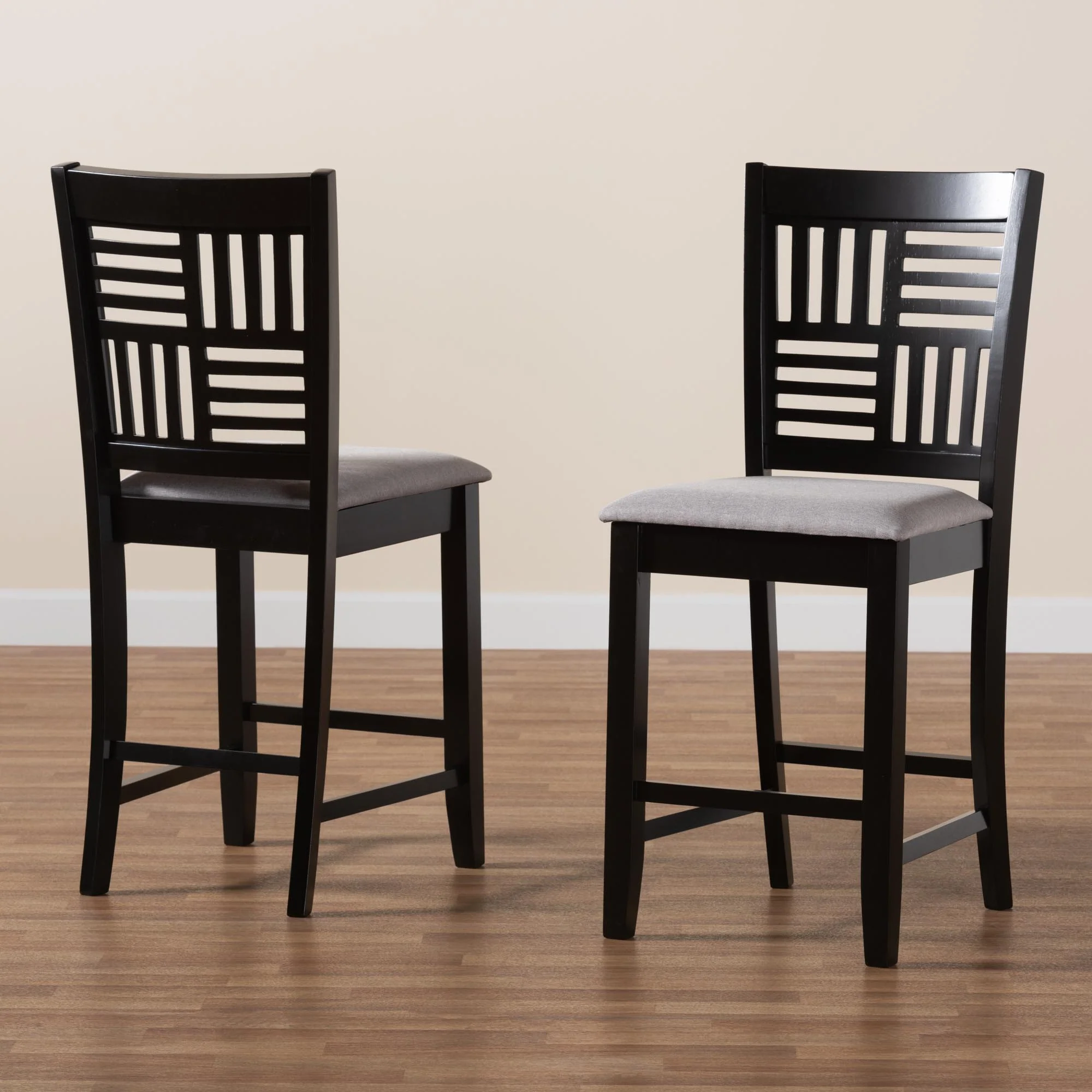 Baxton Studio Deanna Modern Beige Fabric and Dark Brown Finished Wood 2-Piece Counter Stool Set - Image 18