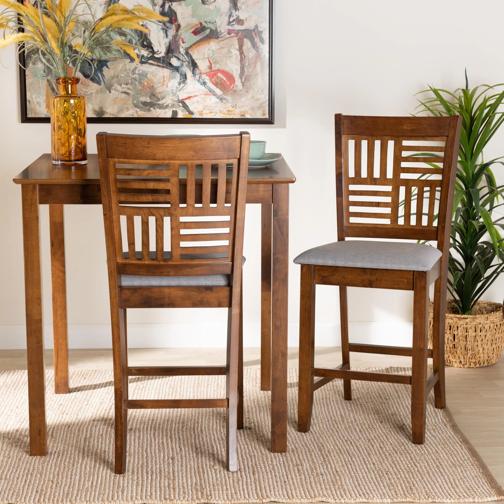 Baxton Studio Deanna Modern Beige Fabric and Dark Brown Finished Wood 2-Piece Counter Stool Set - Image 19