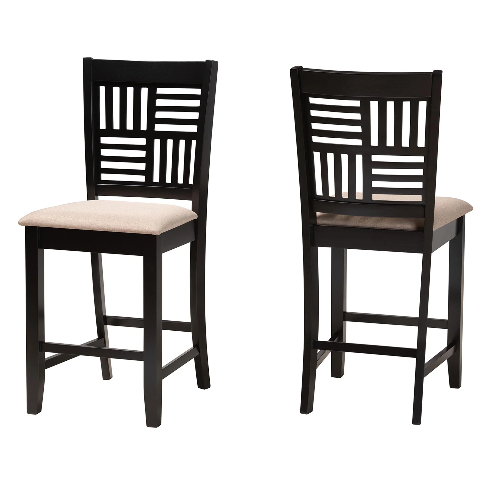 Baxton Studio Deanna Modern Beige Fabric and Dark Brown Finished Wood 2-Piece Counter Stool Set - Image 2