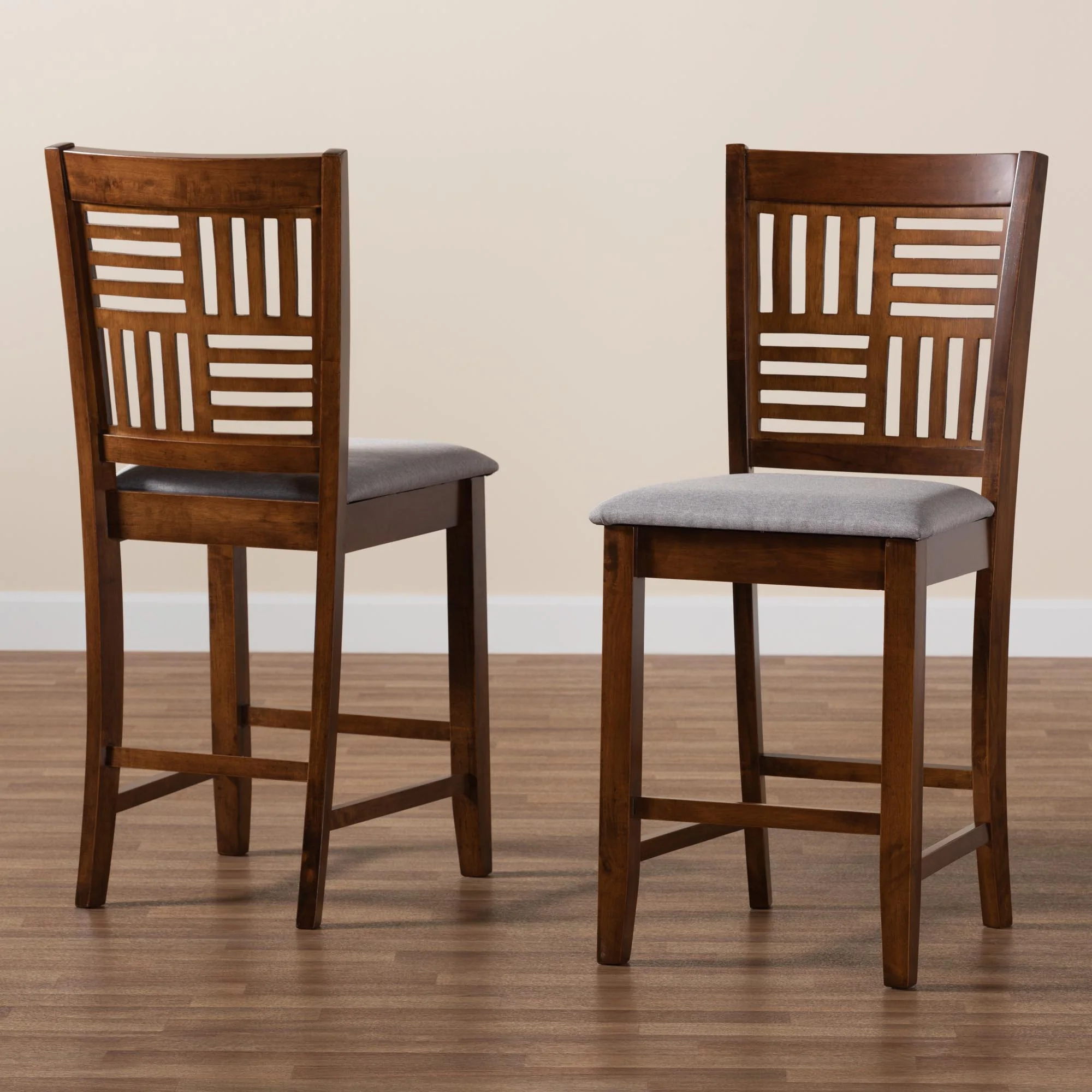 Baxton Studio Deanna Modern Beige Fabric and Dark Brown Finished Wood 2-Piece Counter Stool Set - Image 27