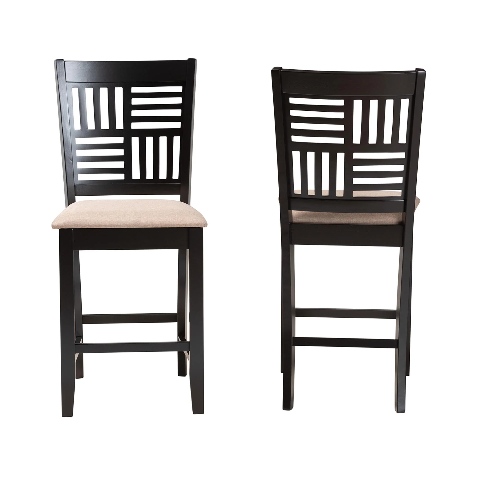 Baxton Studio Deanna Modern Beige Fabric and Dark Brown Finished Wood 2-Piece Counter Stool Set - Image 3