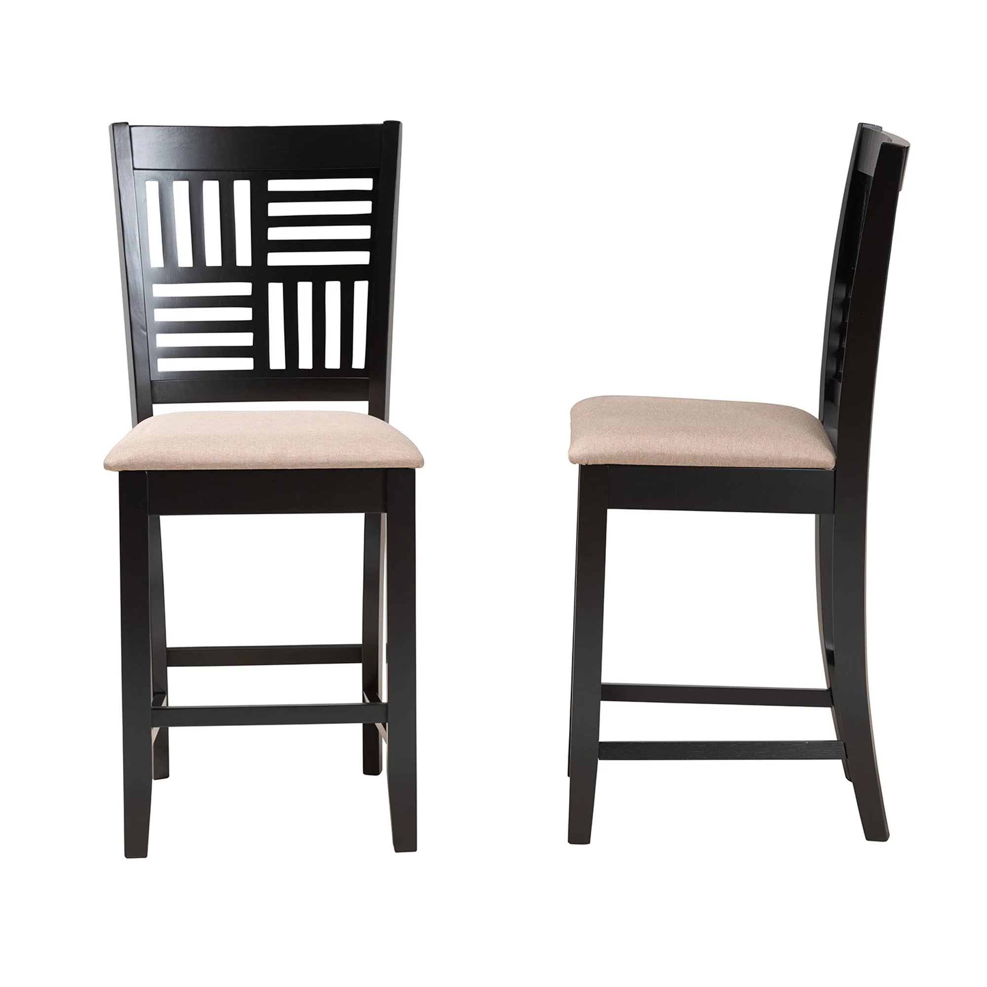 Baxton Studio Deanna Modern Beige Fabric and Dark Brown Finished Wood 2-Piece Counter Stool Set - Image 4