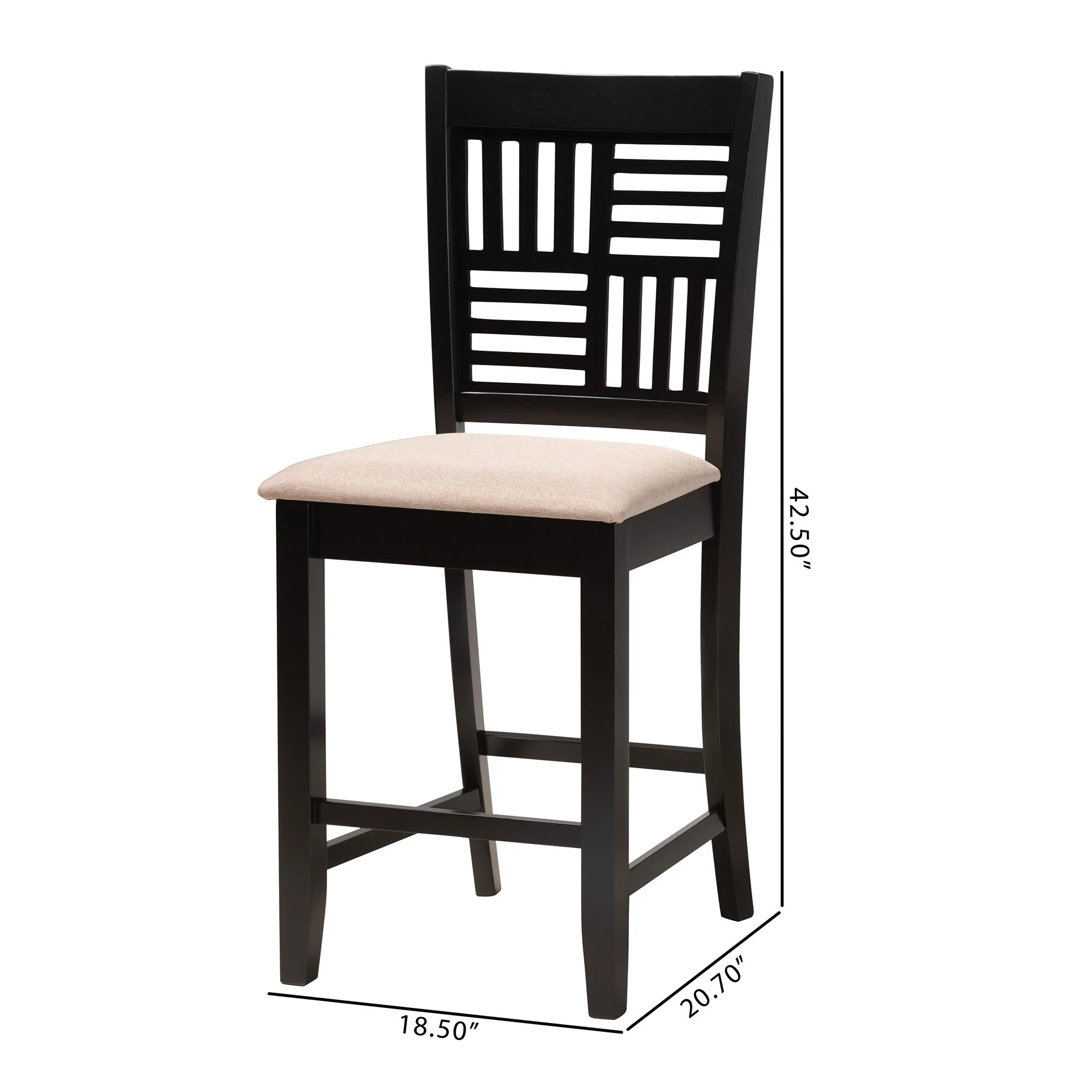 Baxton Studio Deanna Modern Beige Fabric and Dark Brown Finished Wood 2-Piece Counter Stool Set - Image 8
