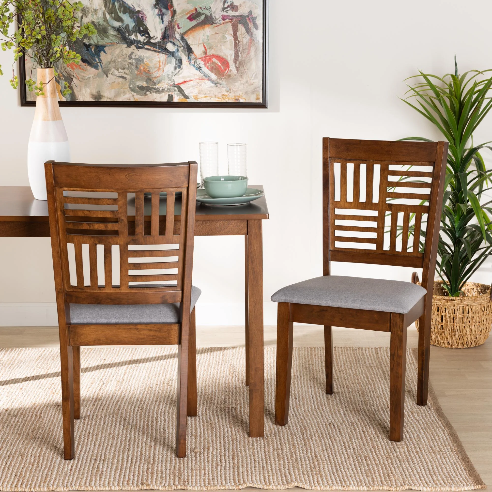 Baxton Studio Deanna Modern Beige Fabric and Dark Brown Finished Wood 2-Piece Dining Chair Set - Image 10