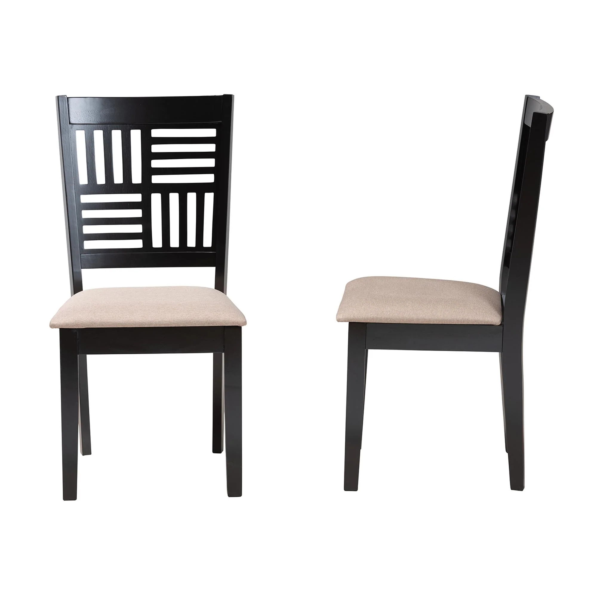 Baxton Studio Deanna Modern Beige Fabric and Dark Brown Finished Wood 2-Piece Dining Chair Set - Image 4