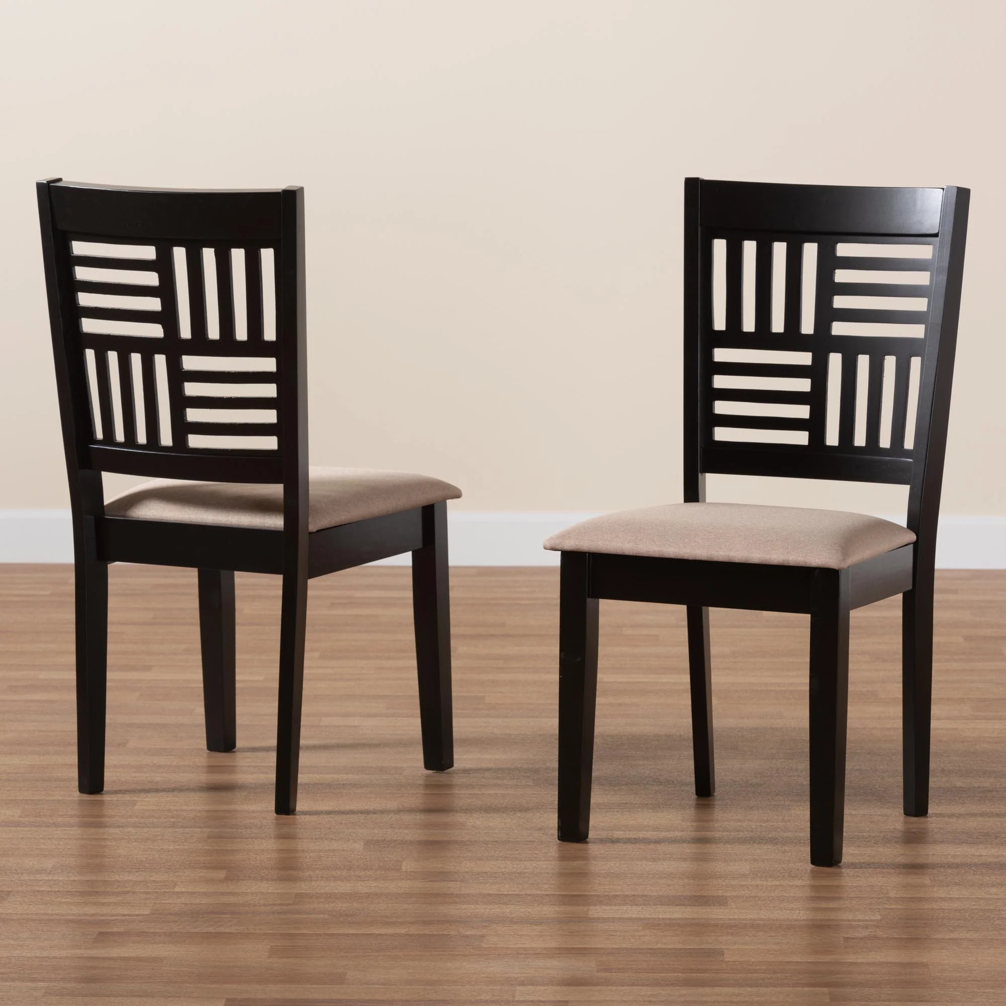 Baxton Studio Deanna Modern Beige Fabric and Dark Brown Finished Wood 2-Piece Dining Chair Set - Image 9