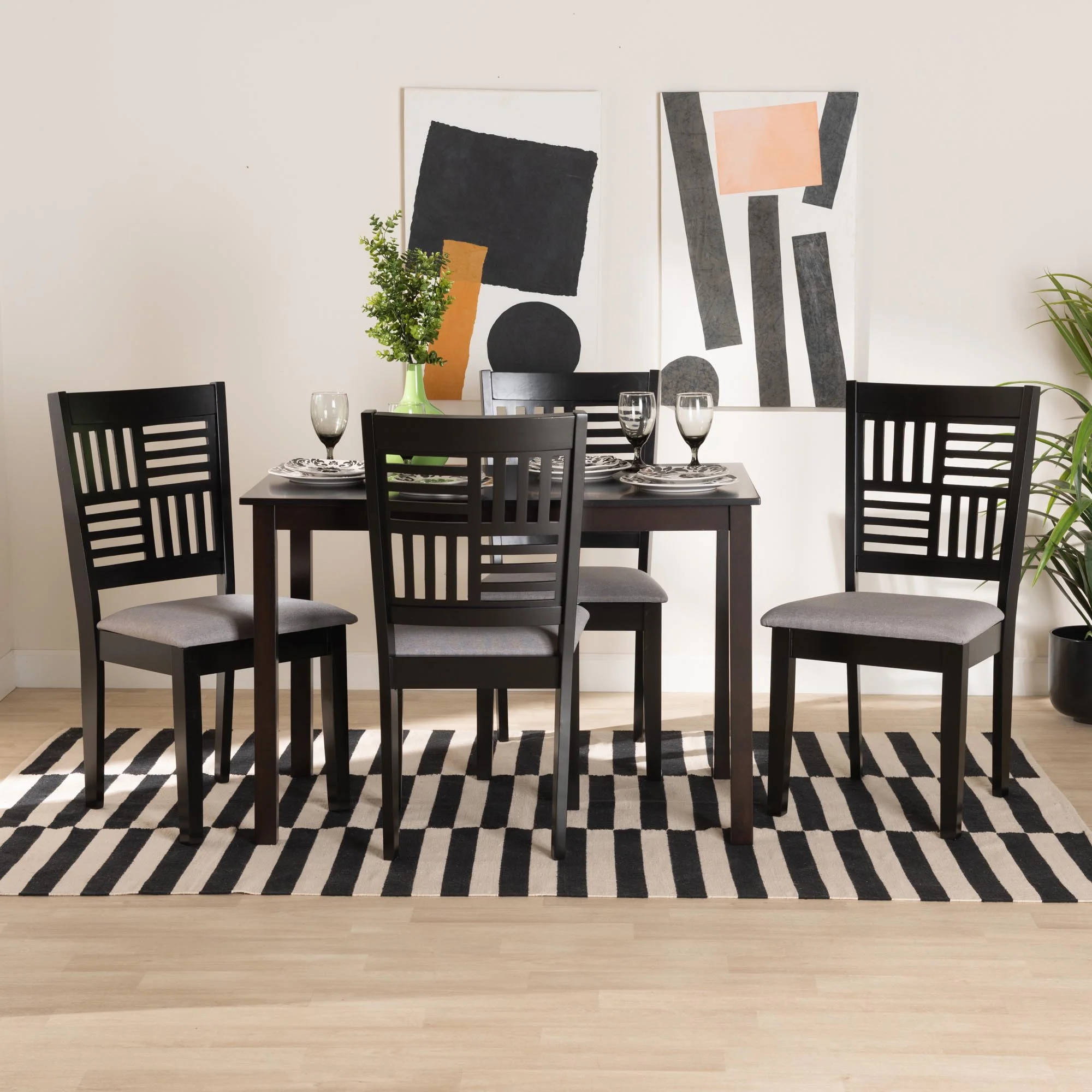 Baxton Studio Deanna Modern Beige Fabric and Dark Brown Finished Wood 5-Piece Dining Set - Image 11