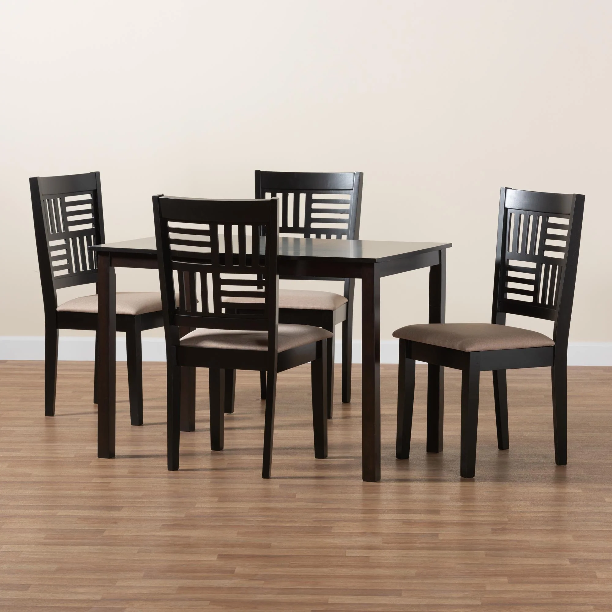 Baxton Studio Deanna Modern Beige Fabric and Dark Brown Finished Wood 5-Piece Dining Set - Image 2