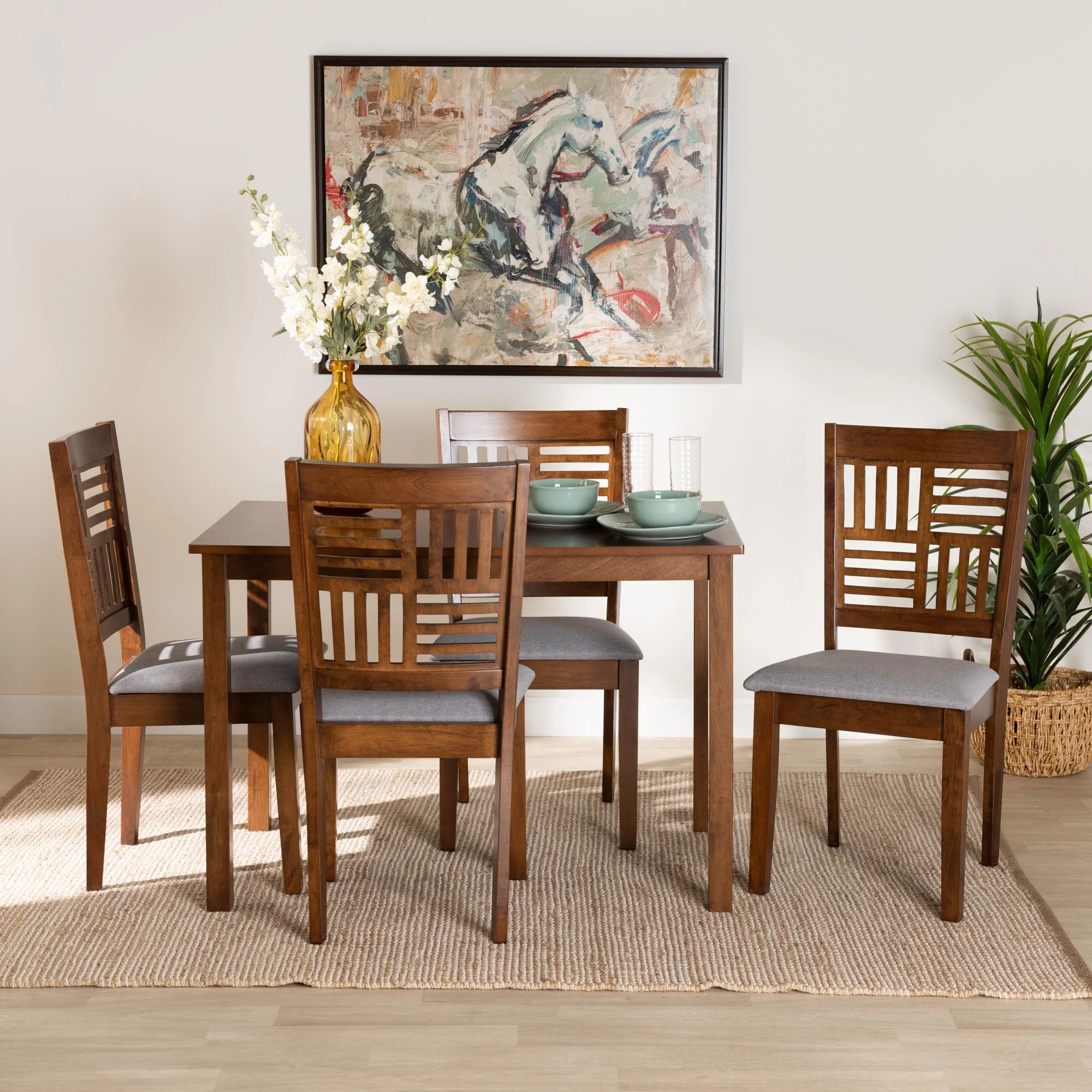 Baxton Studio Deanna Modern Beige Fabric and Dark Brown Finished Wood 5-Piece Dining Set - Image 21